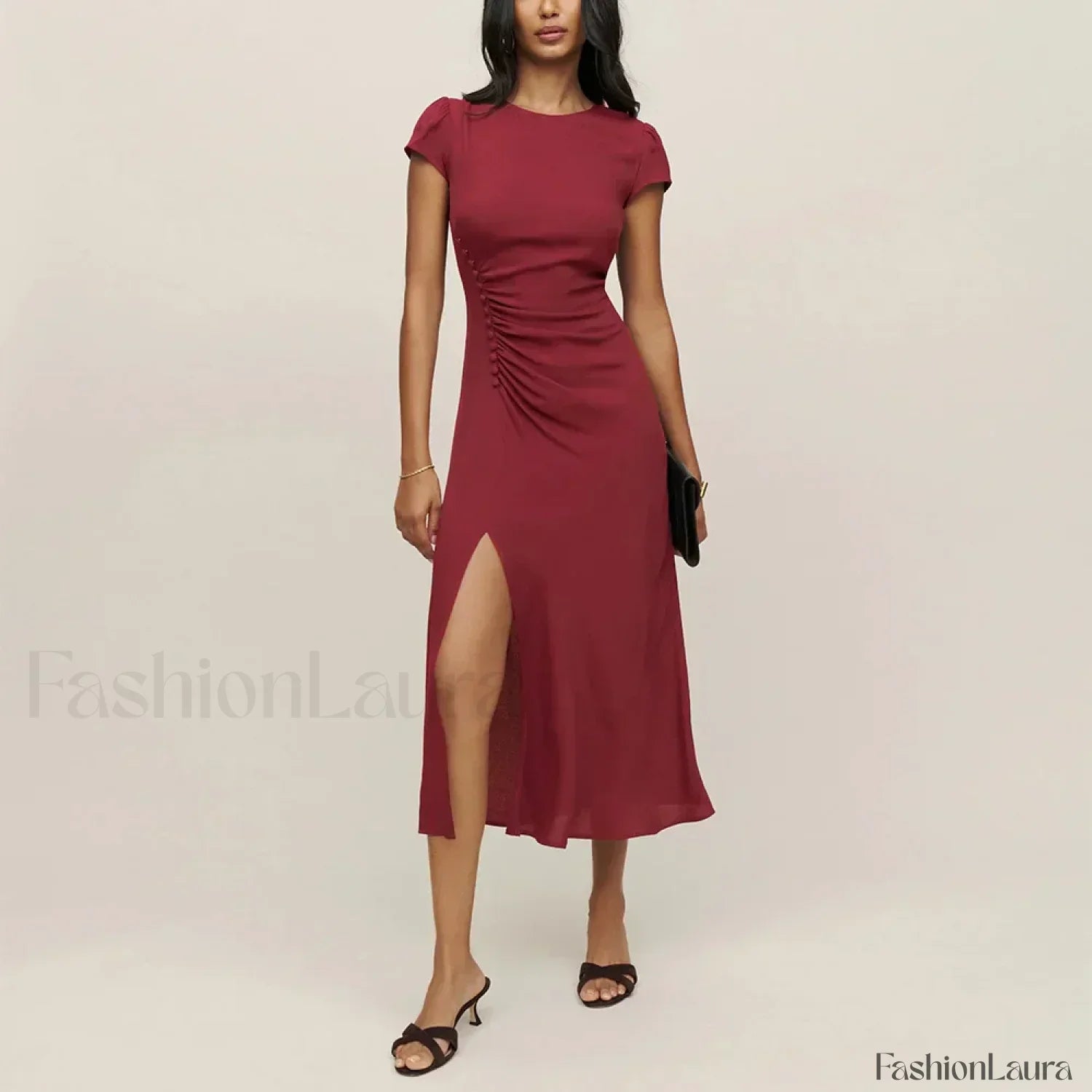 Round Cap-Sleeve Floral Dress