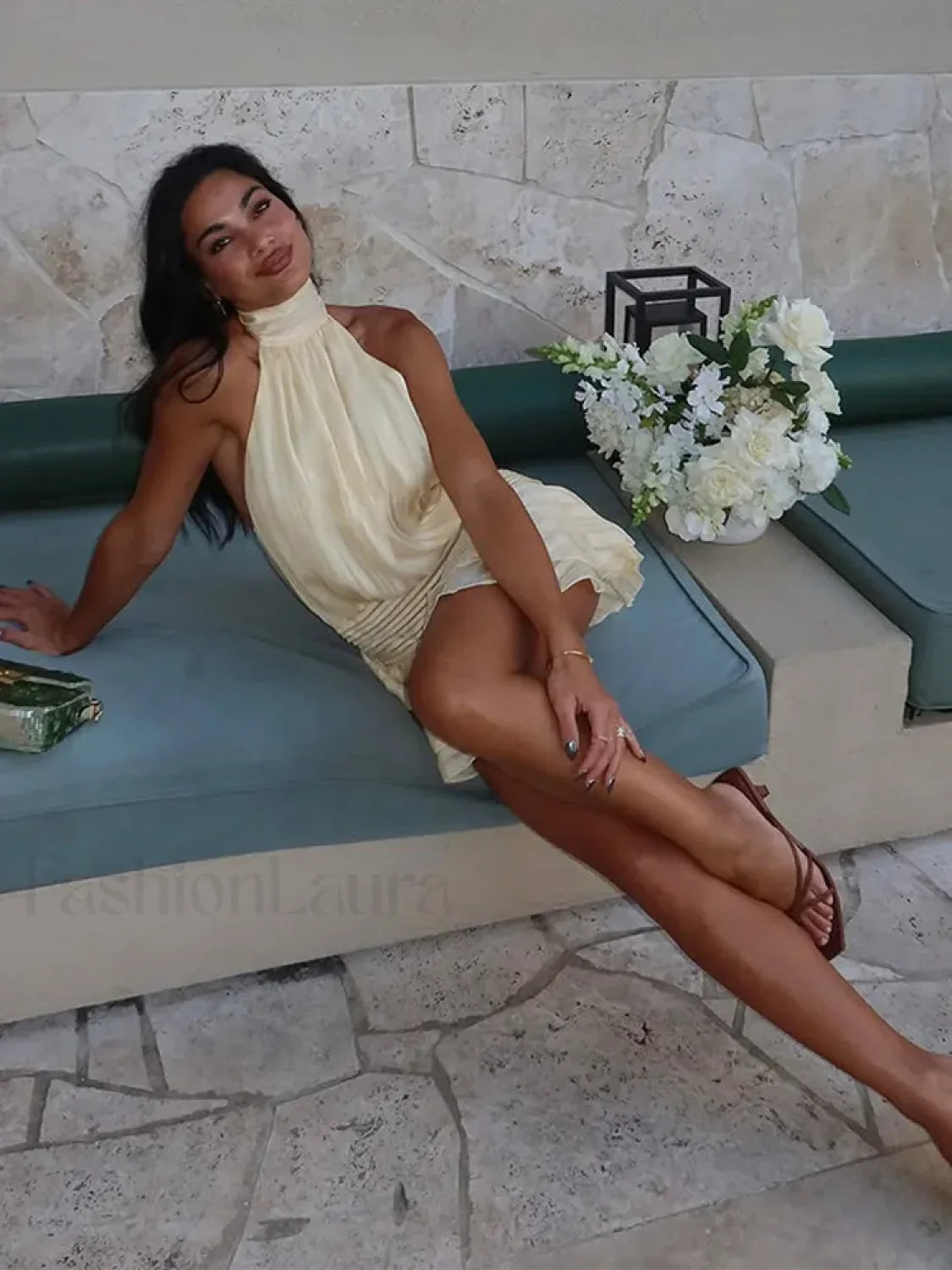 Round Neck Lace-Up Mini Dress