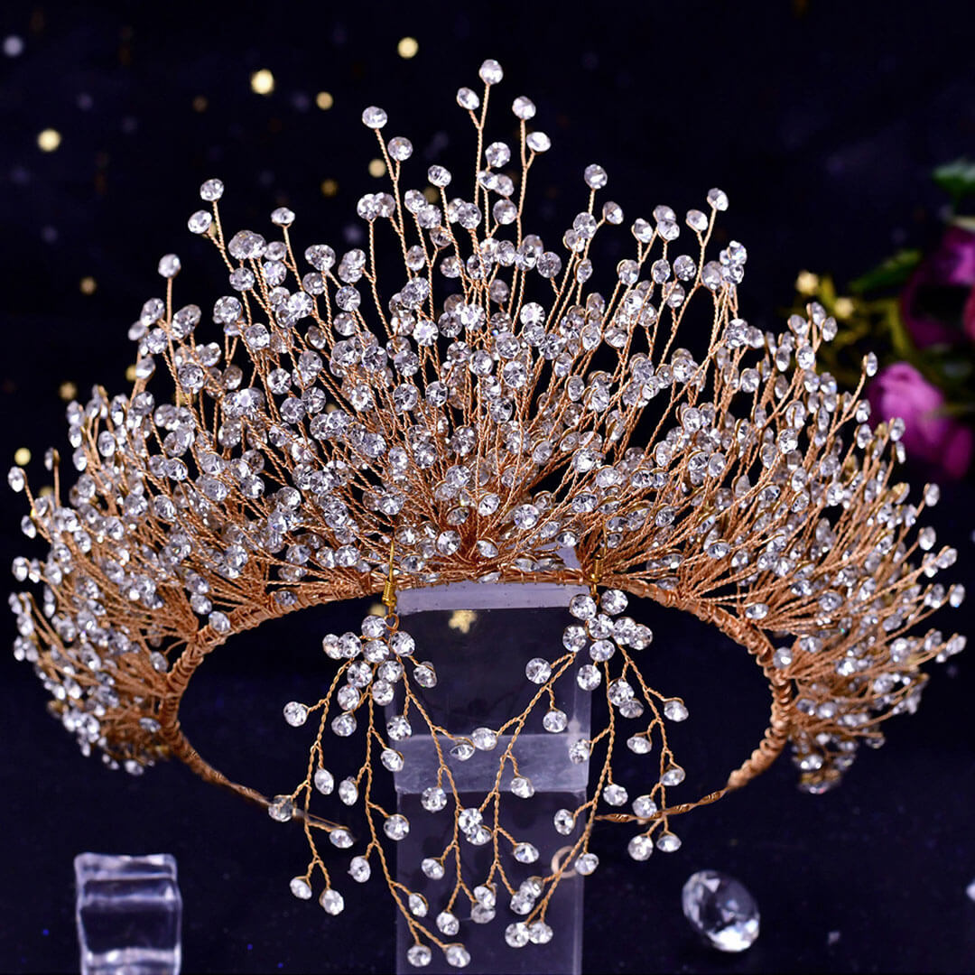 Royal Crystal Branch Tiara and Vine Earrings Matching Jewelry Set