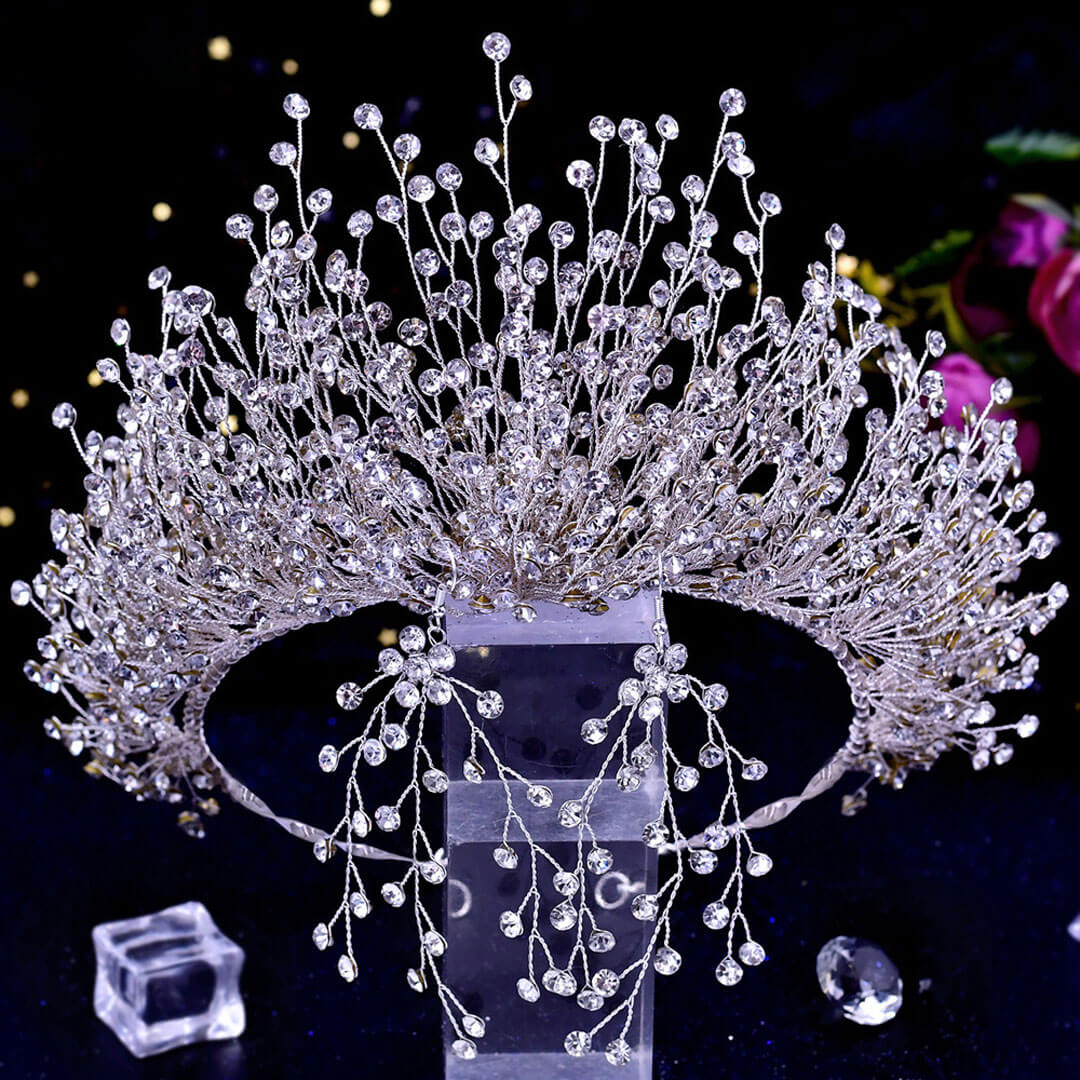 Royal Crystal Branch Tiara and Vine Earrings Matching Jewelry Set
