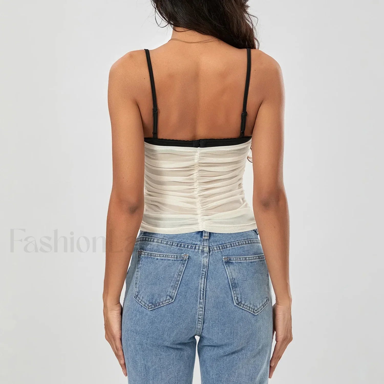 Ruched Contrast Tie-Up Crop Top