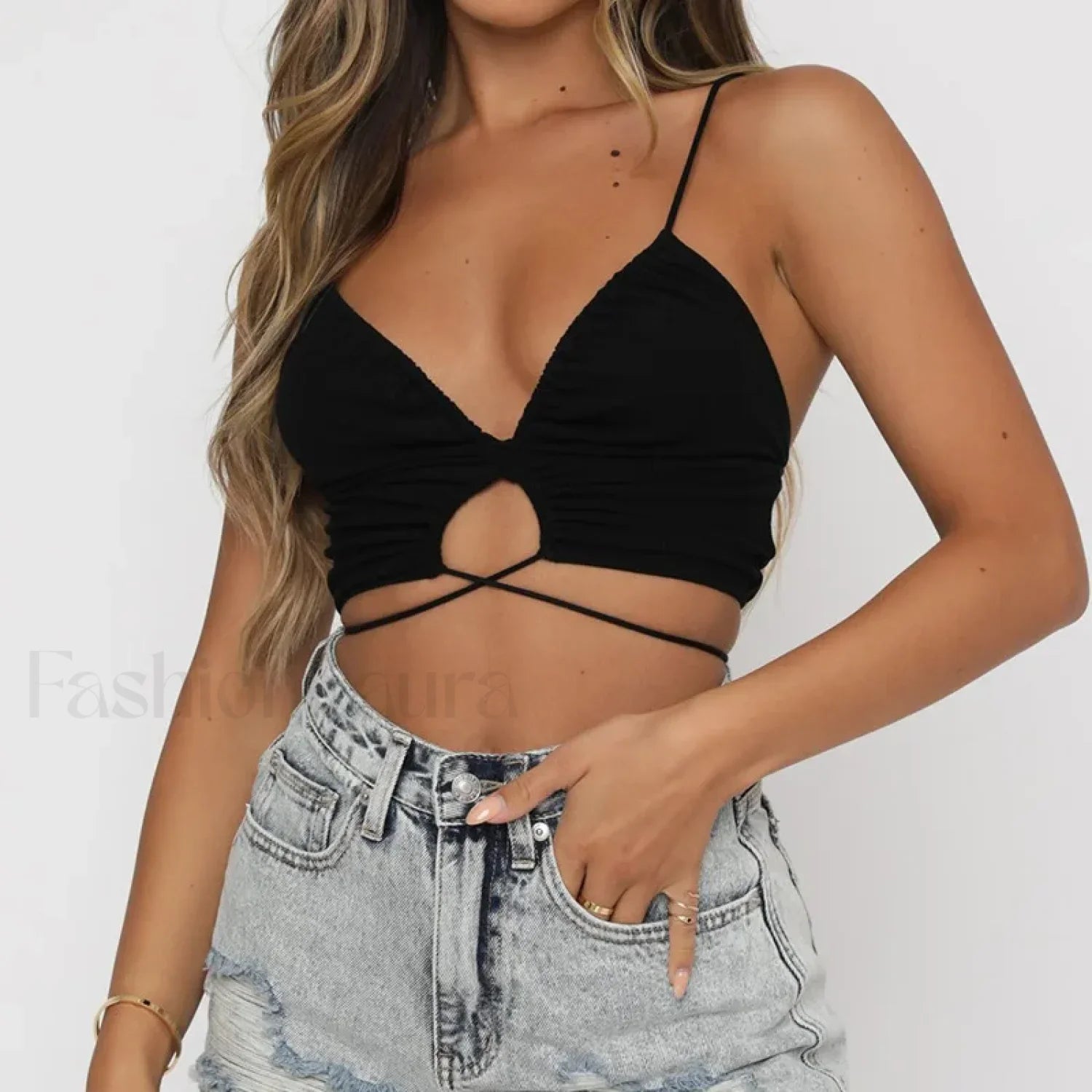 Ruched Deep V-Neck Crop Top