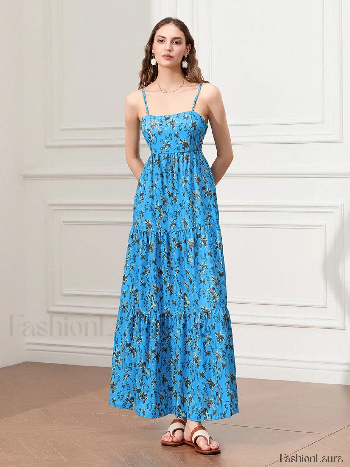 Ruched Floral A-Line Maxi Dress