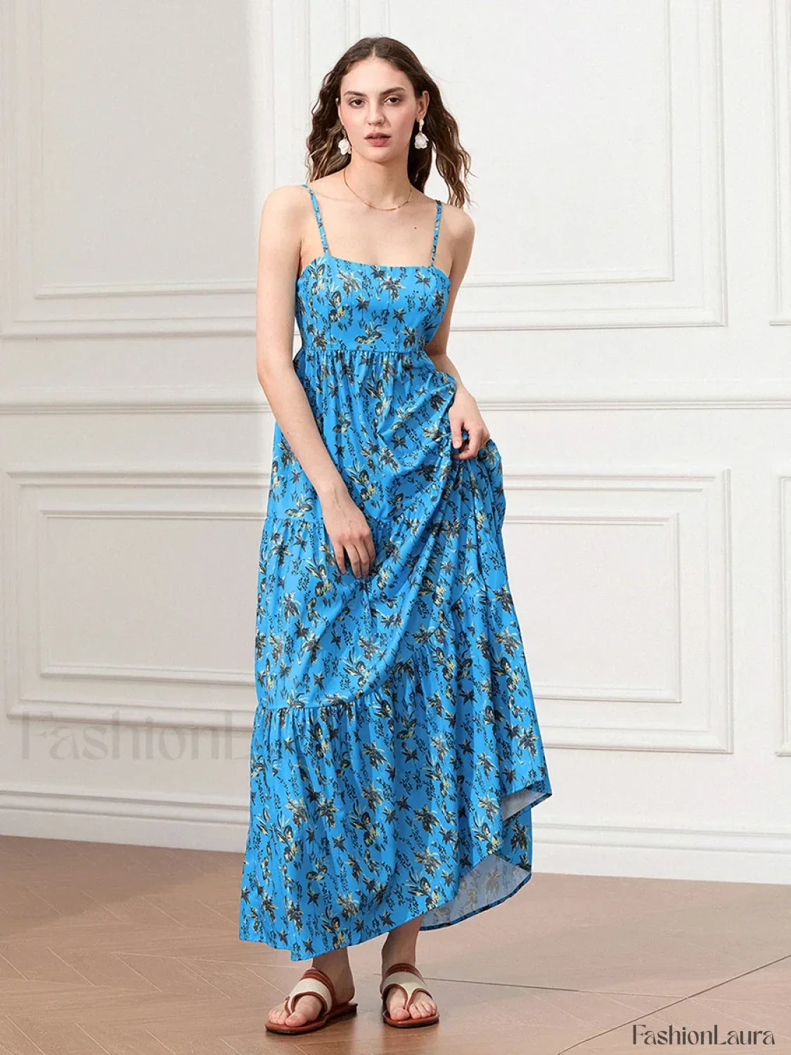 Ruched Floral A-Line Maxi Dress