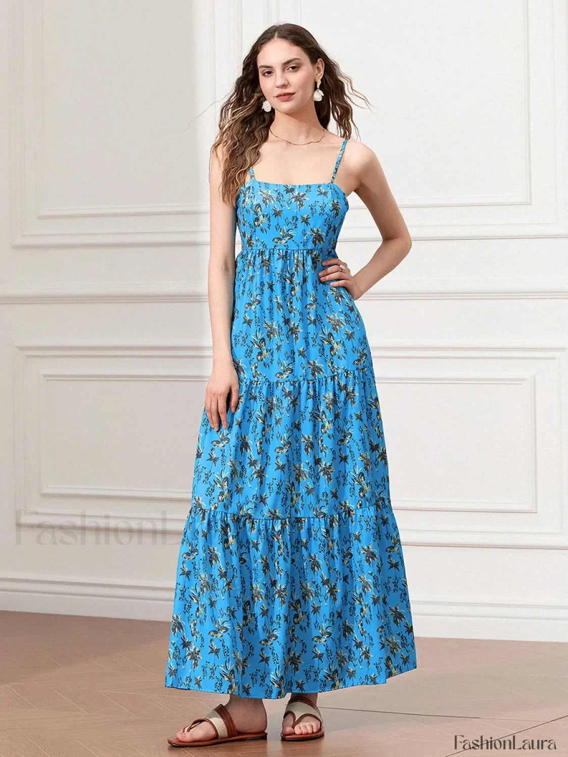 Ruched Floral A-Line Maxi Dress