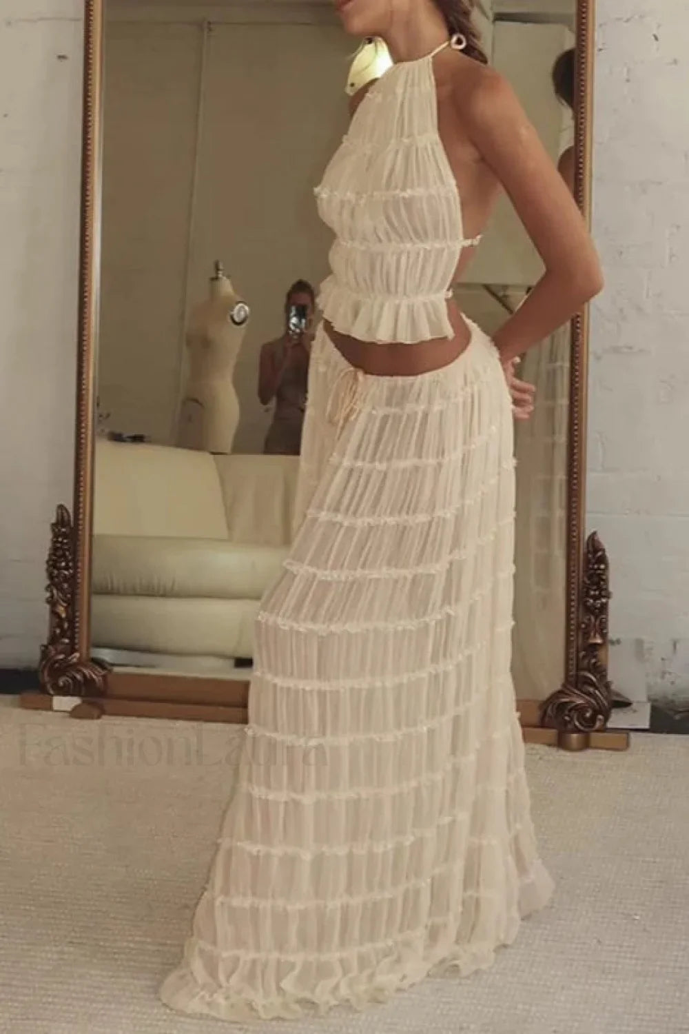 Ruched Halter Cami & Maxi Skirt Boho Dress