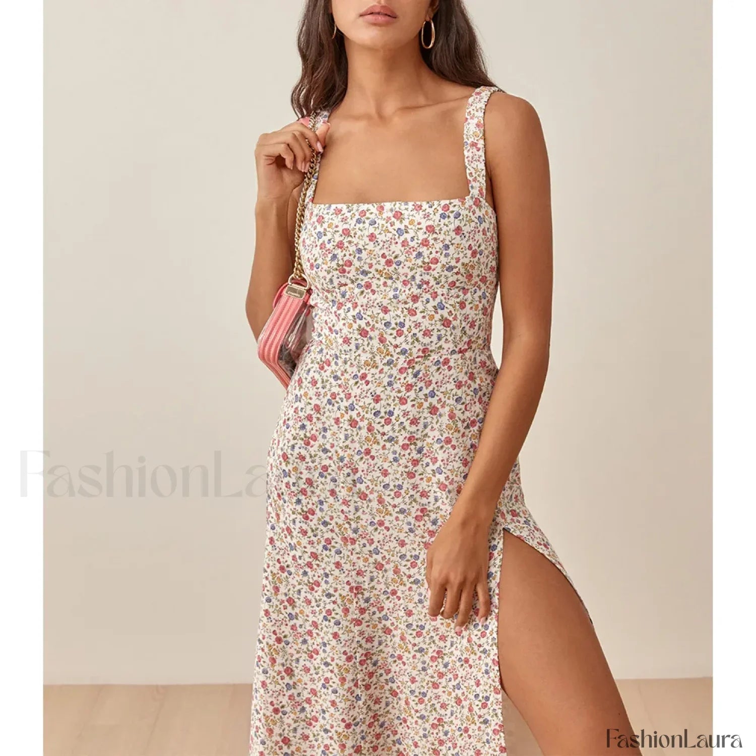 Ruched High-Slit Floral Midi Dress