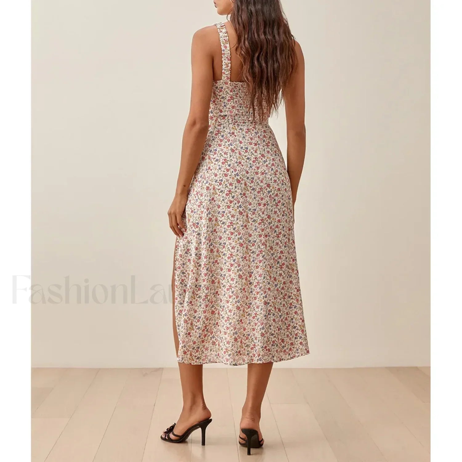 Ruched High-Slit Floral Midi Dress