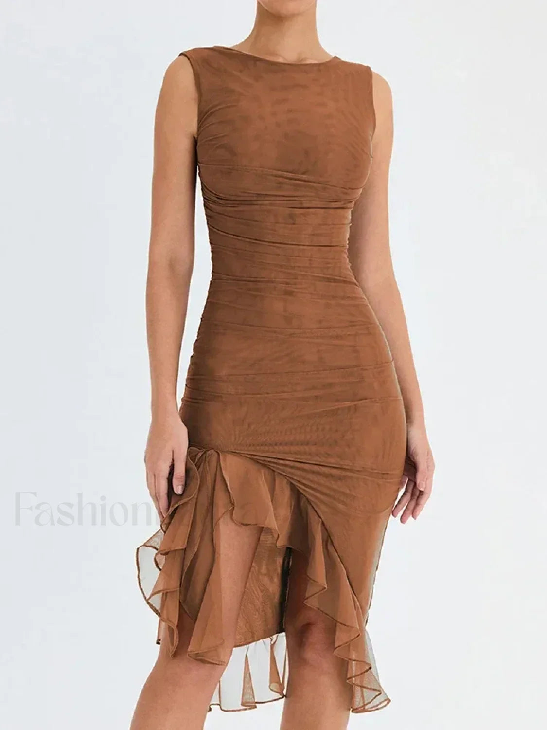 Ruched Irregular Hem Midi Dress