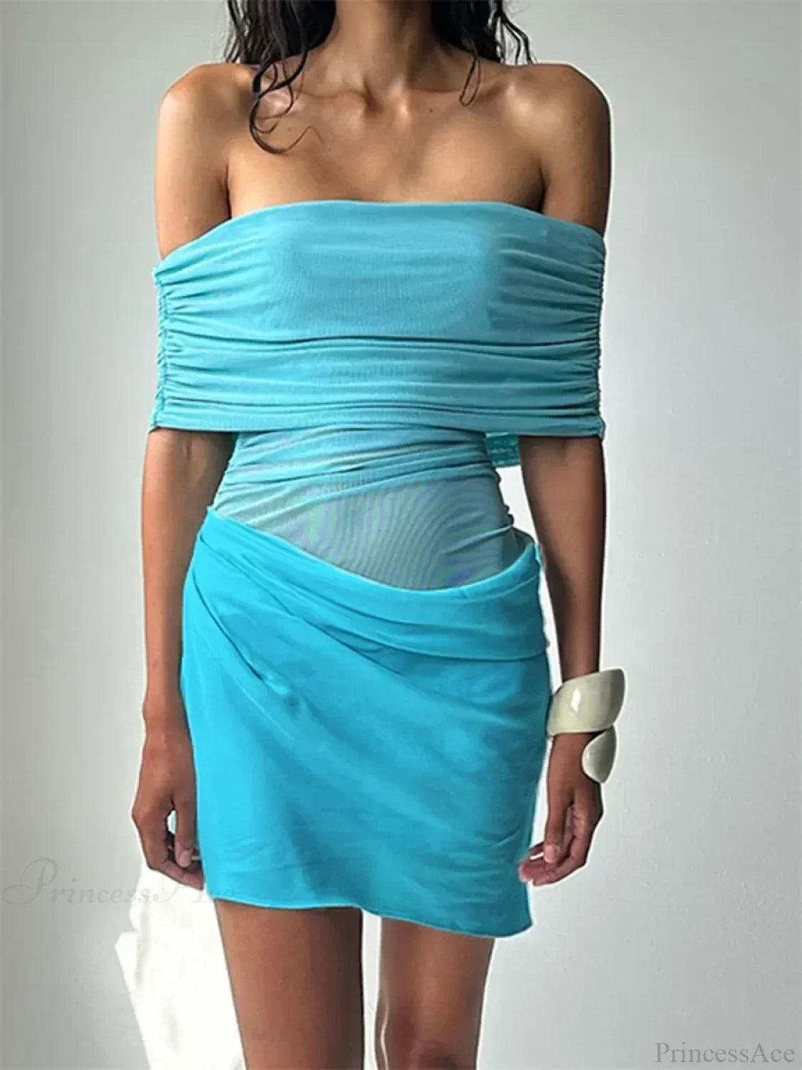 Ruched Mesh Party Mini Dress - View 3