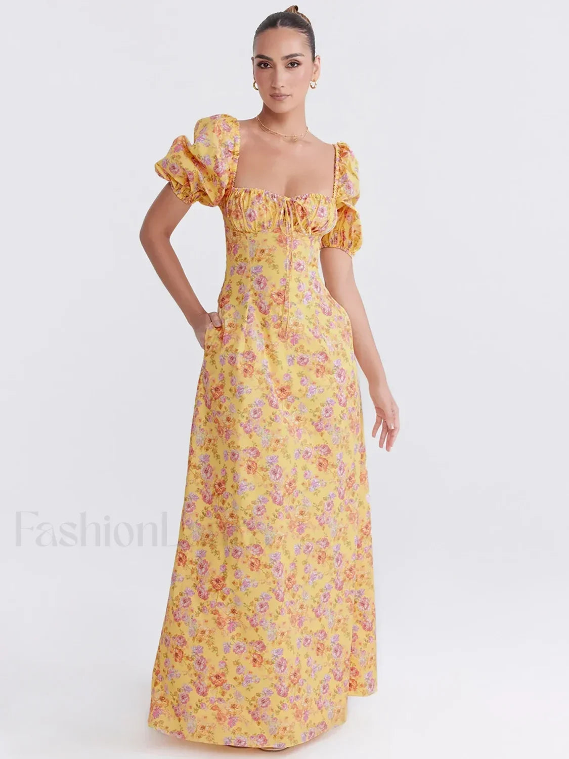 Ruched Pocket Sleeve Floral Dress
