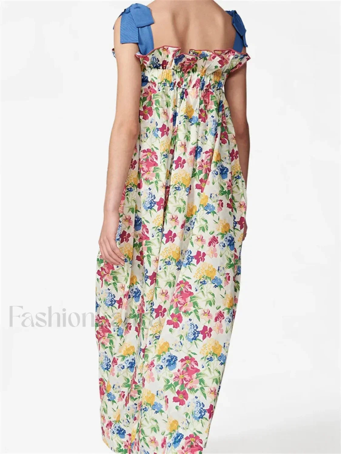 Ruched Ruffle Tie Strap Maxi Dress