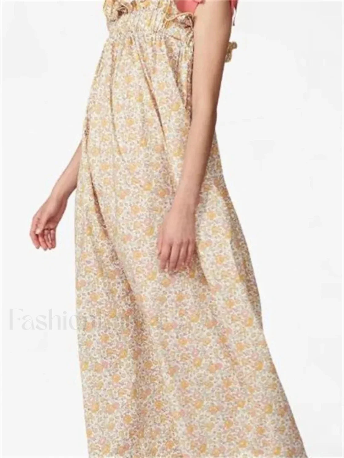 Ruched Ruffle Tie Strap Maxi Dress