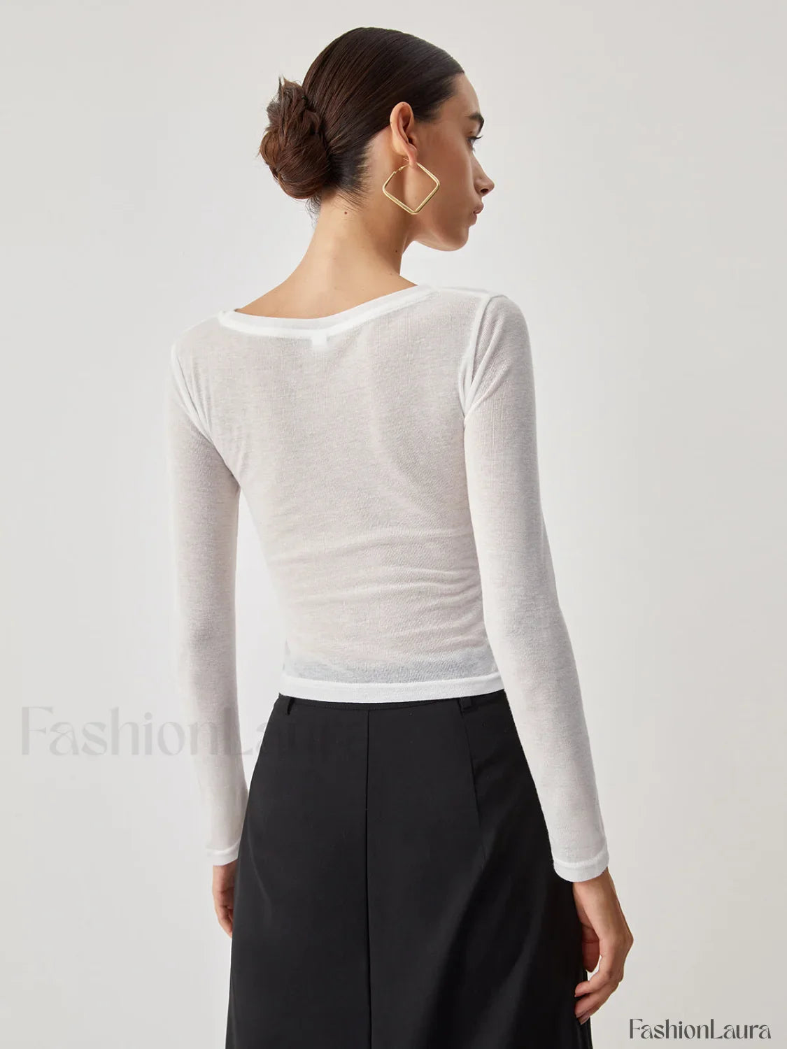 Ruched Semi-Sheer Graceful Long Sleeve Shirt