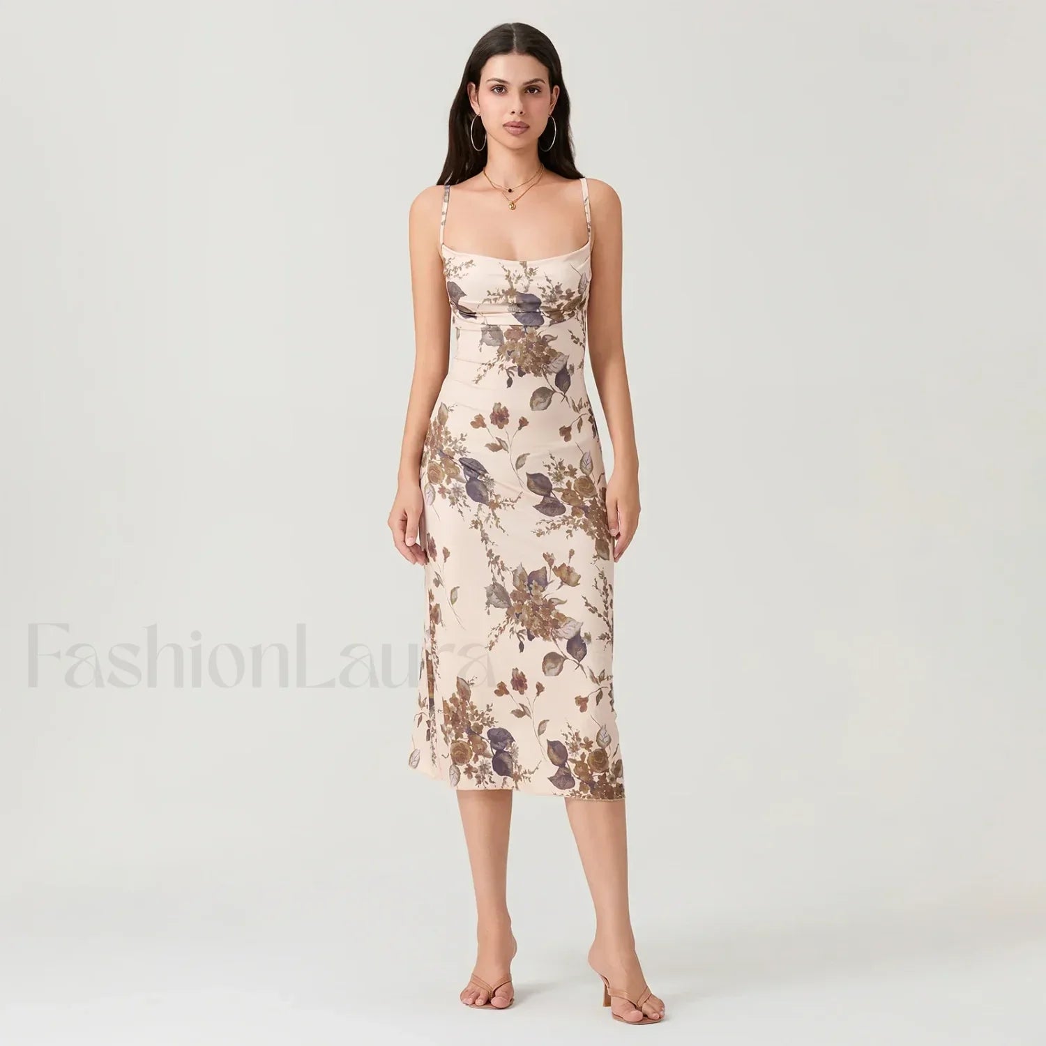 Ruched Square-Neck Midi Dress