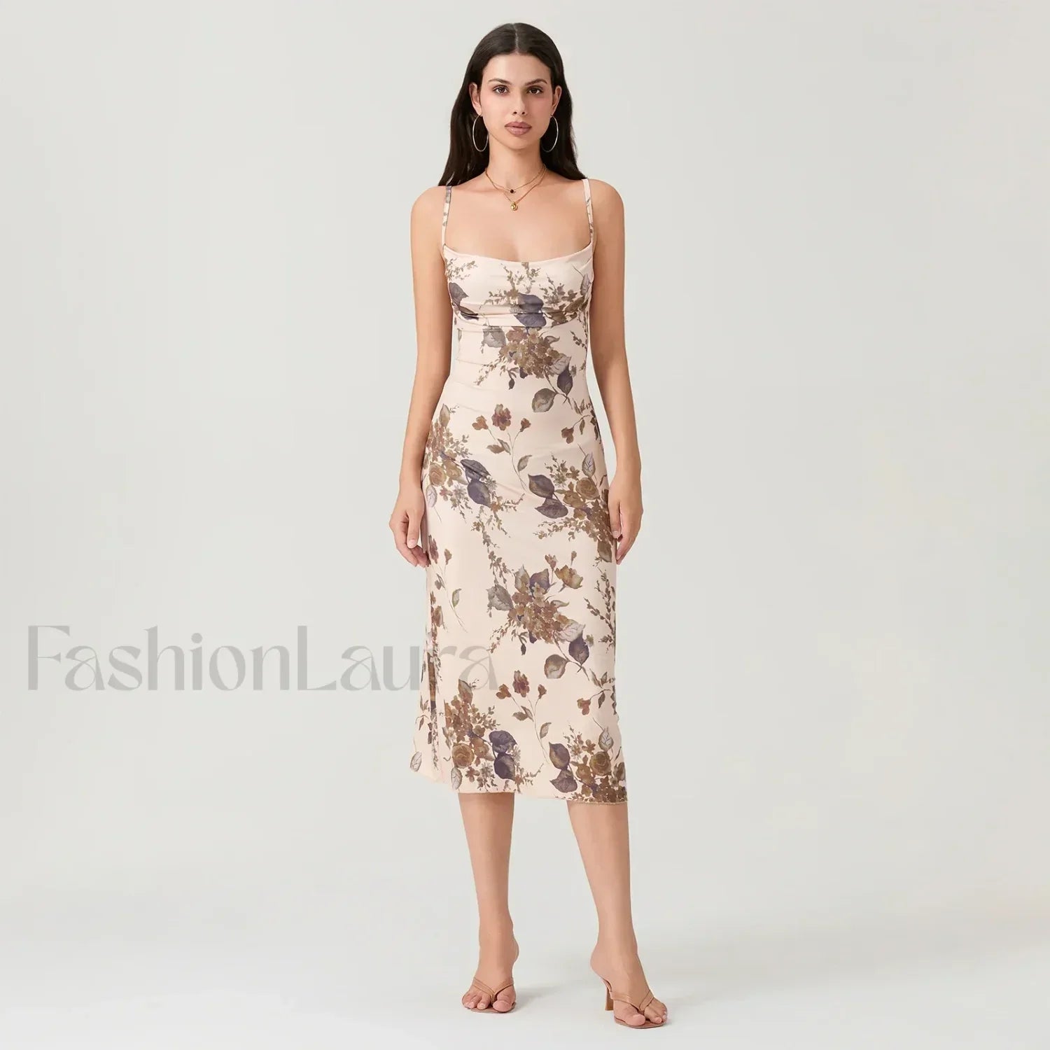 Ruched Square-Neck Midi Dress