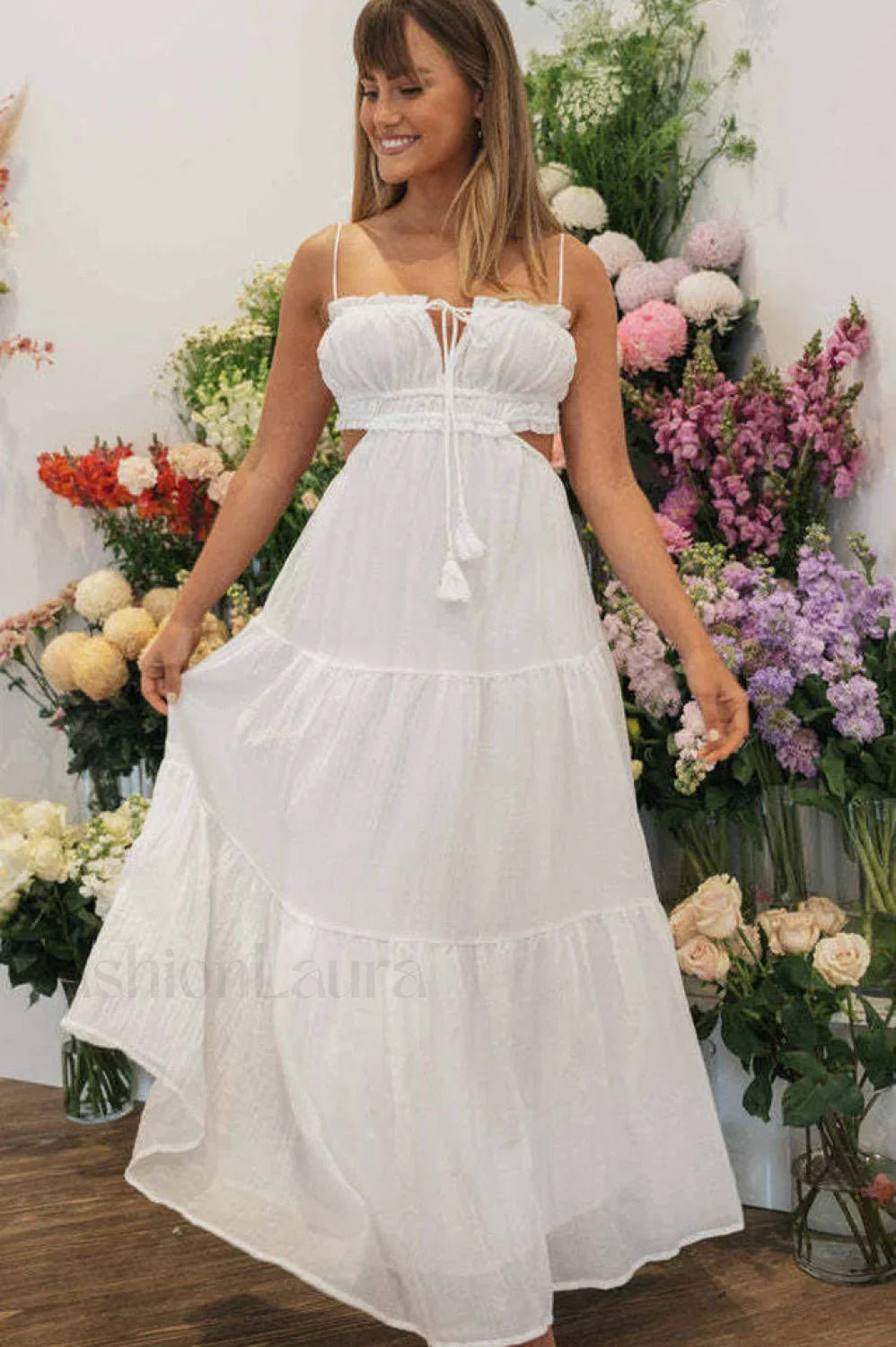 Ruched Tie-Up Stylish Strappy Maxi Dress