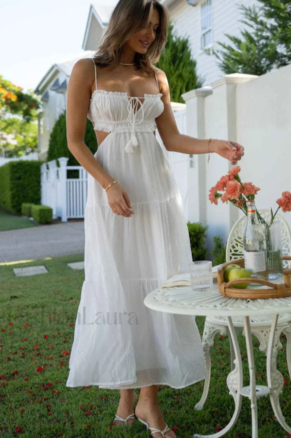 Ruched Tie-Up Stylish Strappy Maxi Dress