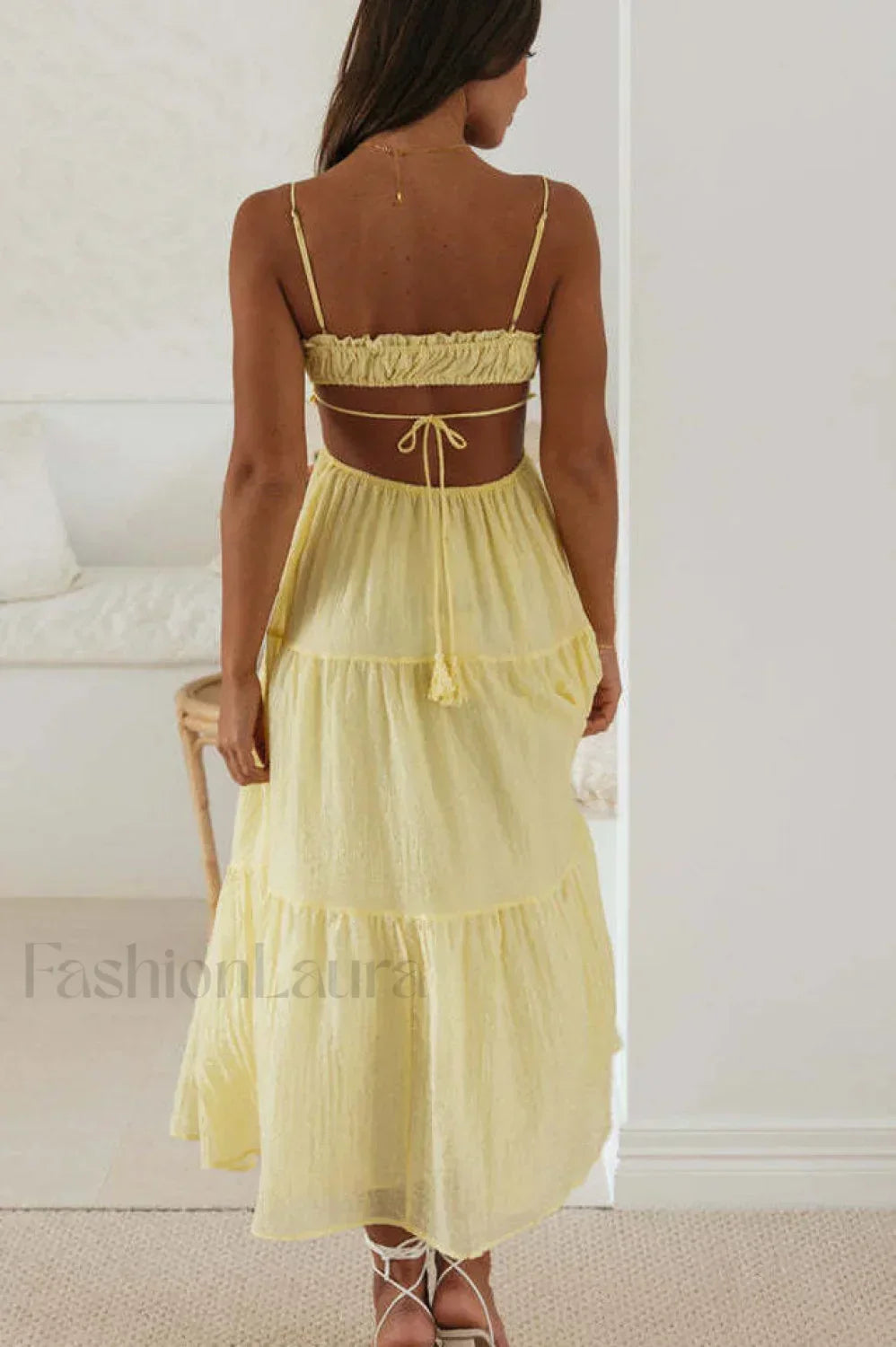 Ruched Tie-Up Stylish Strappy Maxi Dress