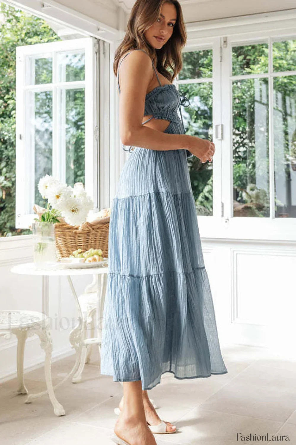 Ruched Tie-Up Stylish Strappy Maxi Dress