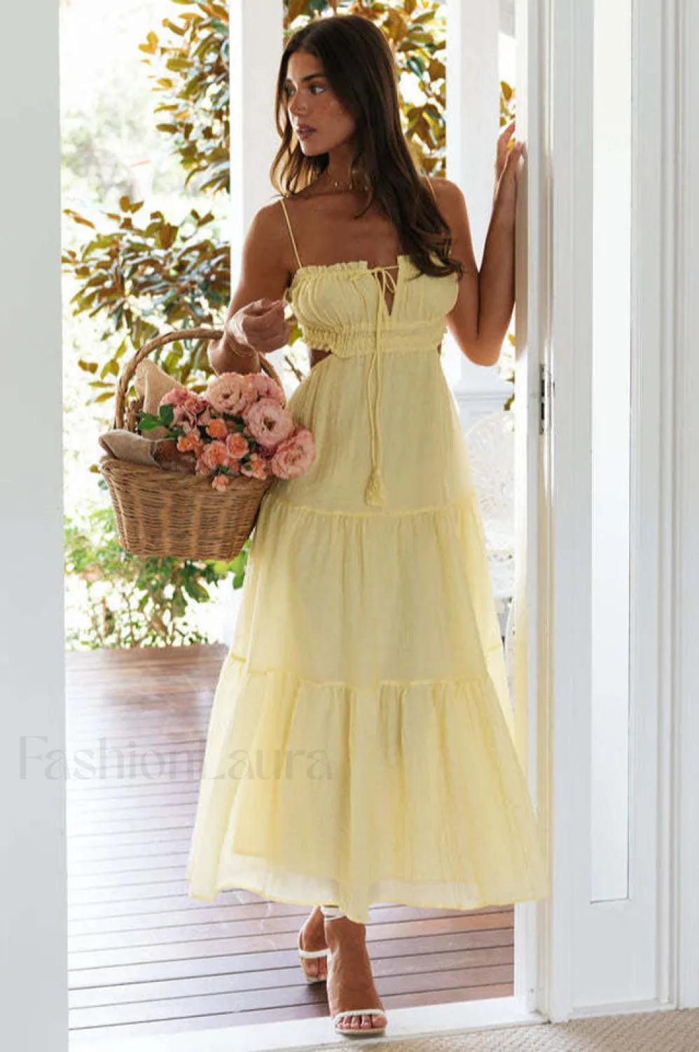 Ruched Tie-Up Stylish Strappy Maxi Dress