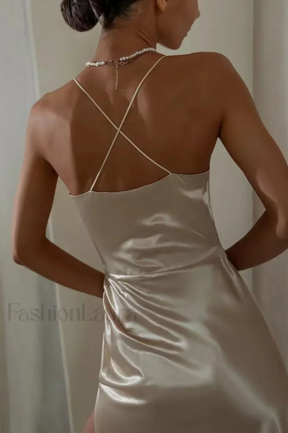 Ruched Trim High Charming Split Cami Midi Dress