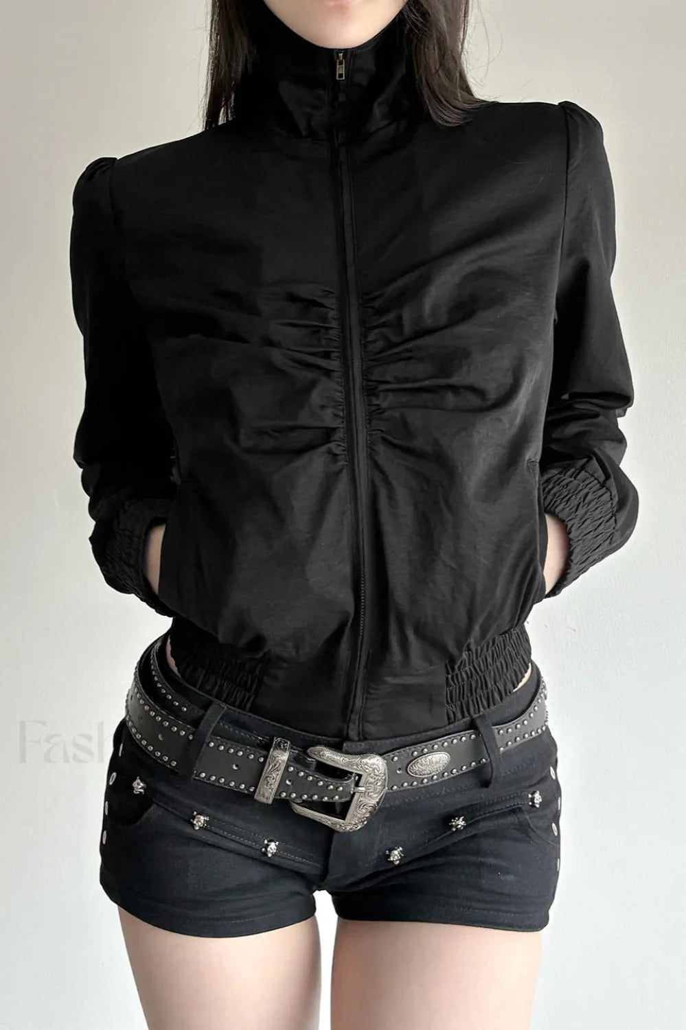 Ruched Waist Biker Jacket