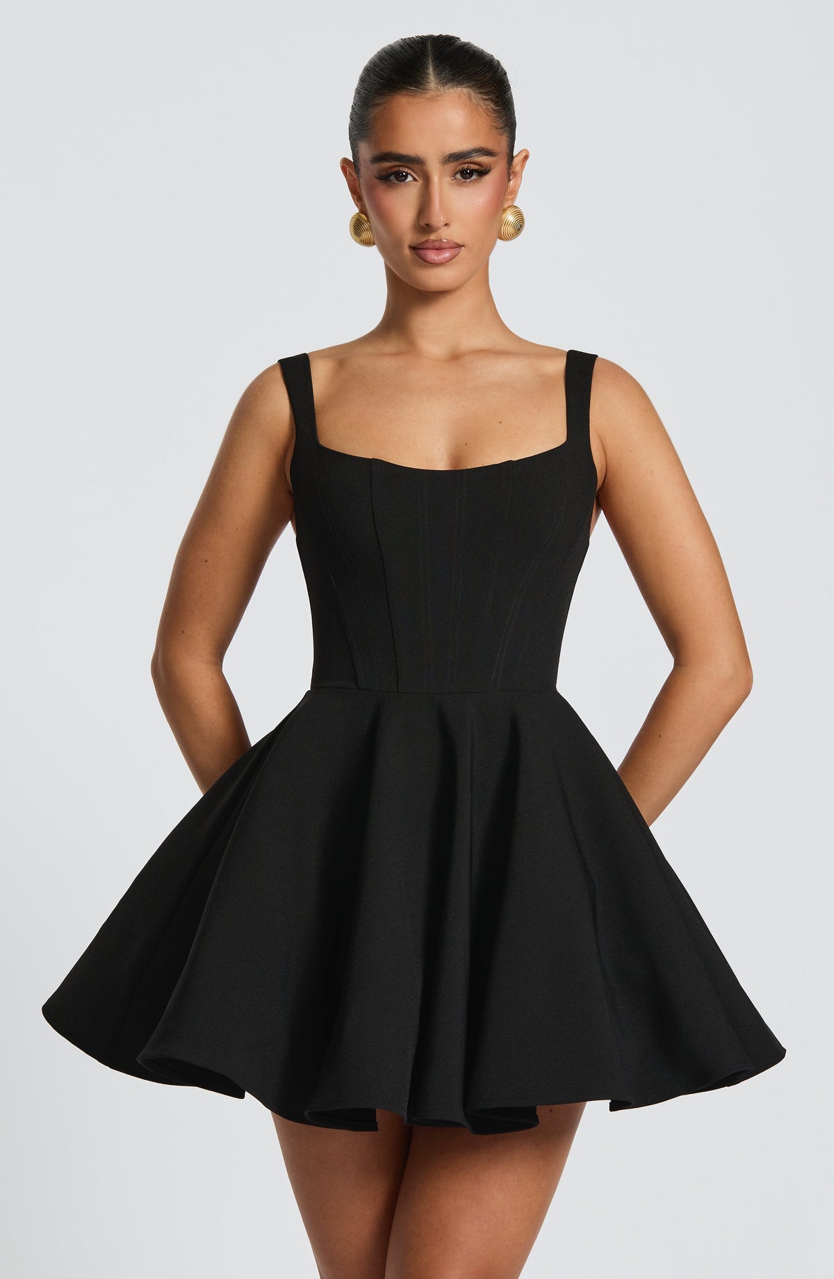 Square Neck Corset Bodice Oversized Back Bow Skater Mini Dress 3