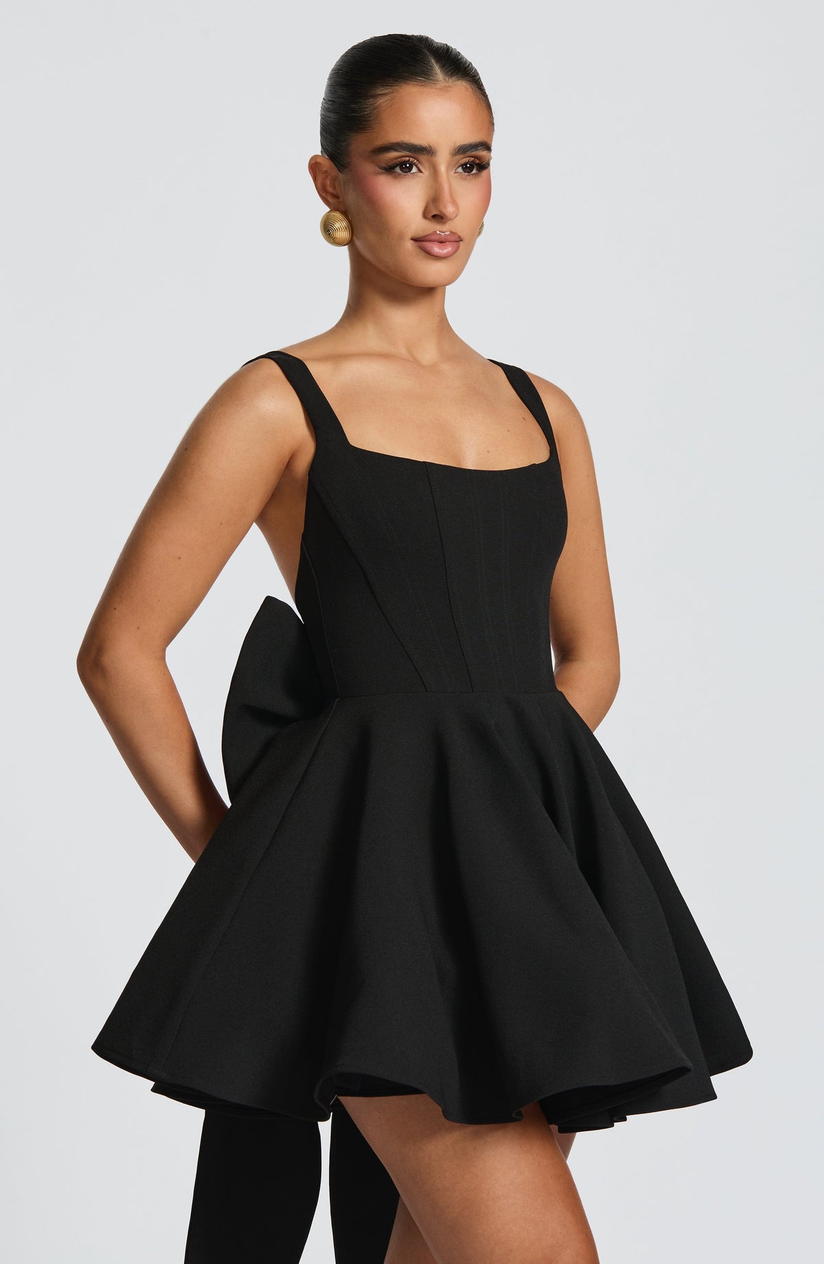 Square Neck Corset Bodice Oversized Back Bow Skater Mini Dress 5
