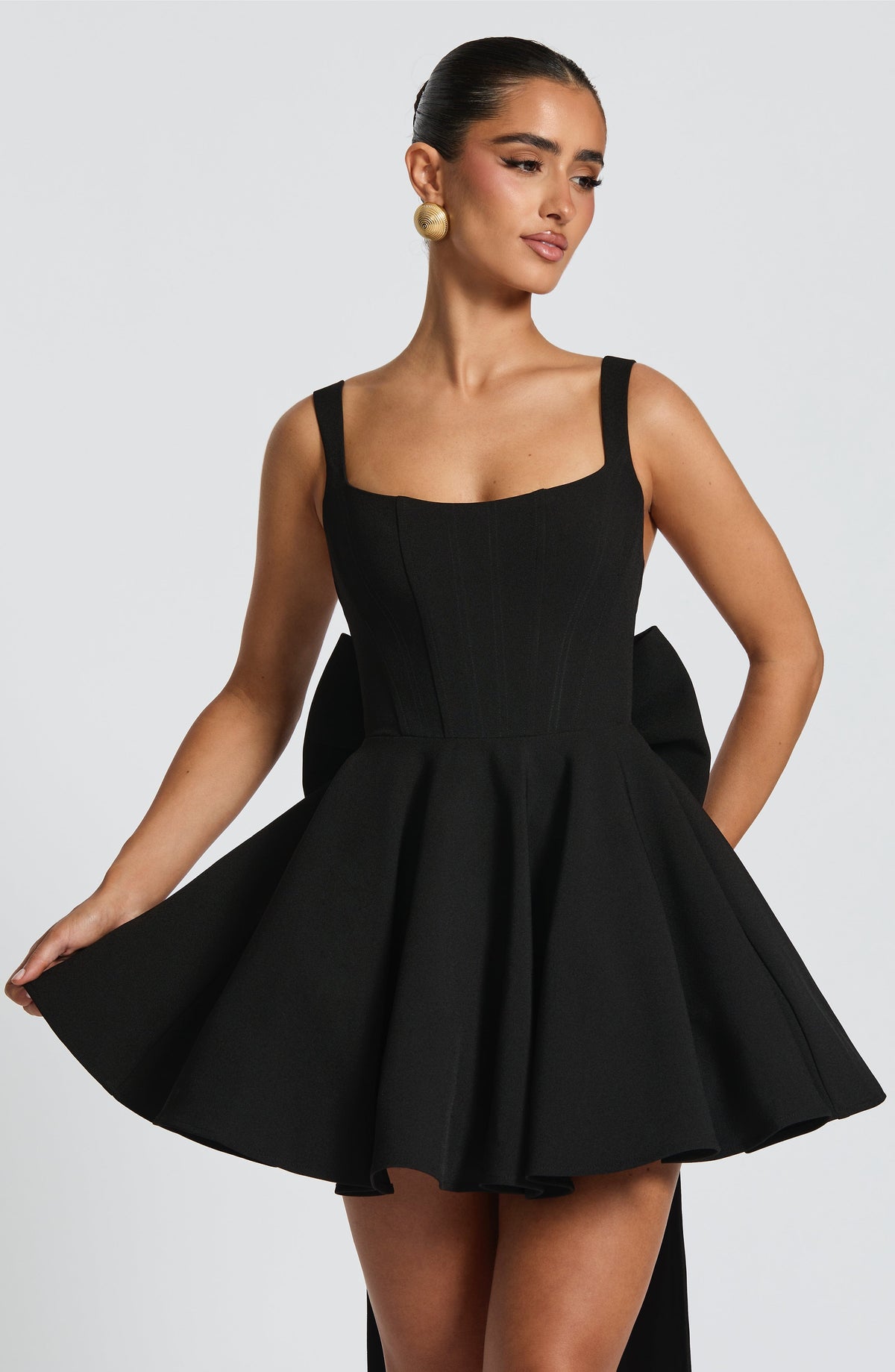 Square Neck Corset Bodice Oversized Back Bow Skater Mini Dress 6