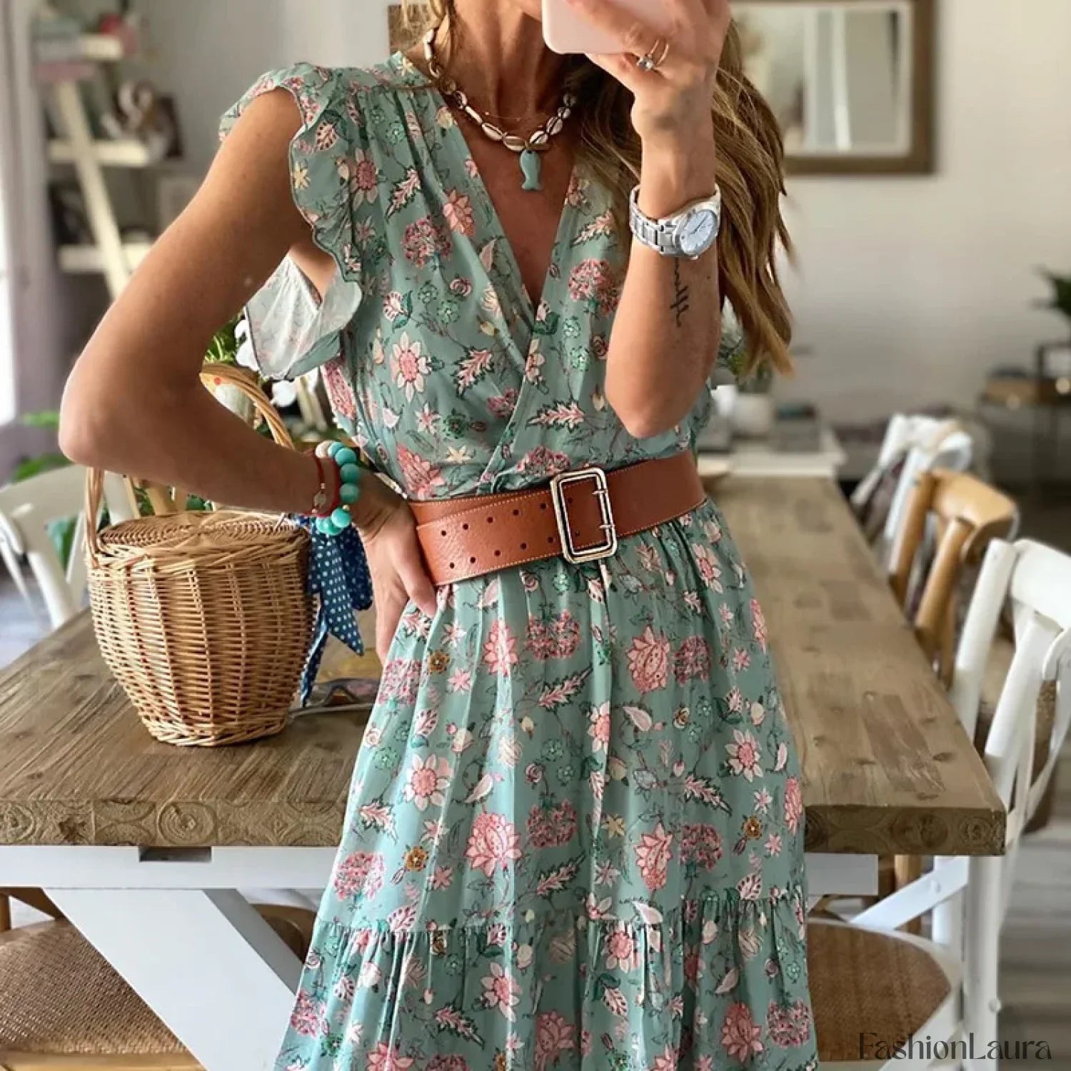 Ruffle Empire-Waist Boho Dress