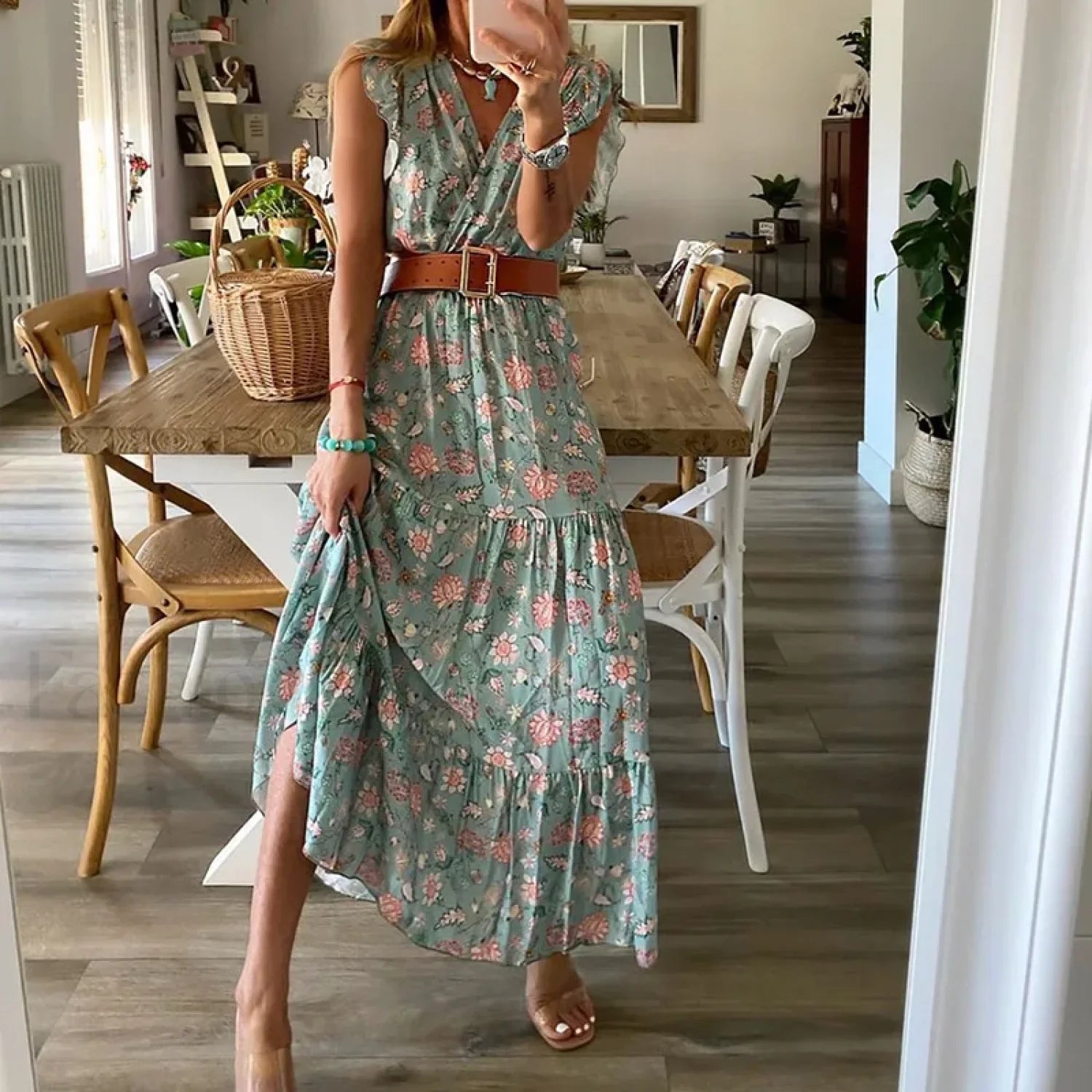 Ruffle Empire-Waist Boho Dress
