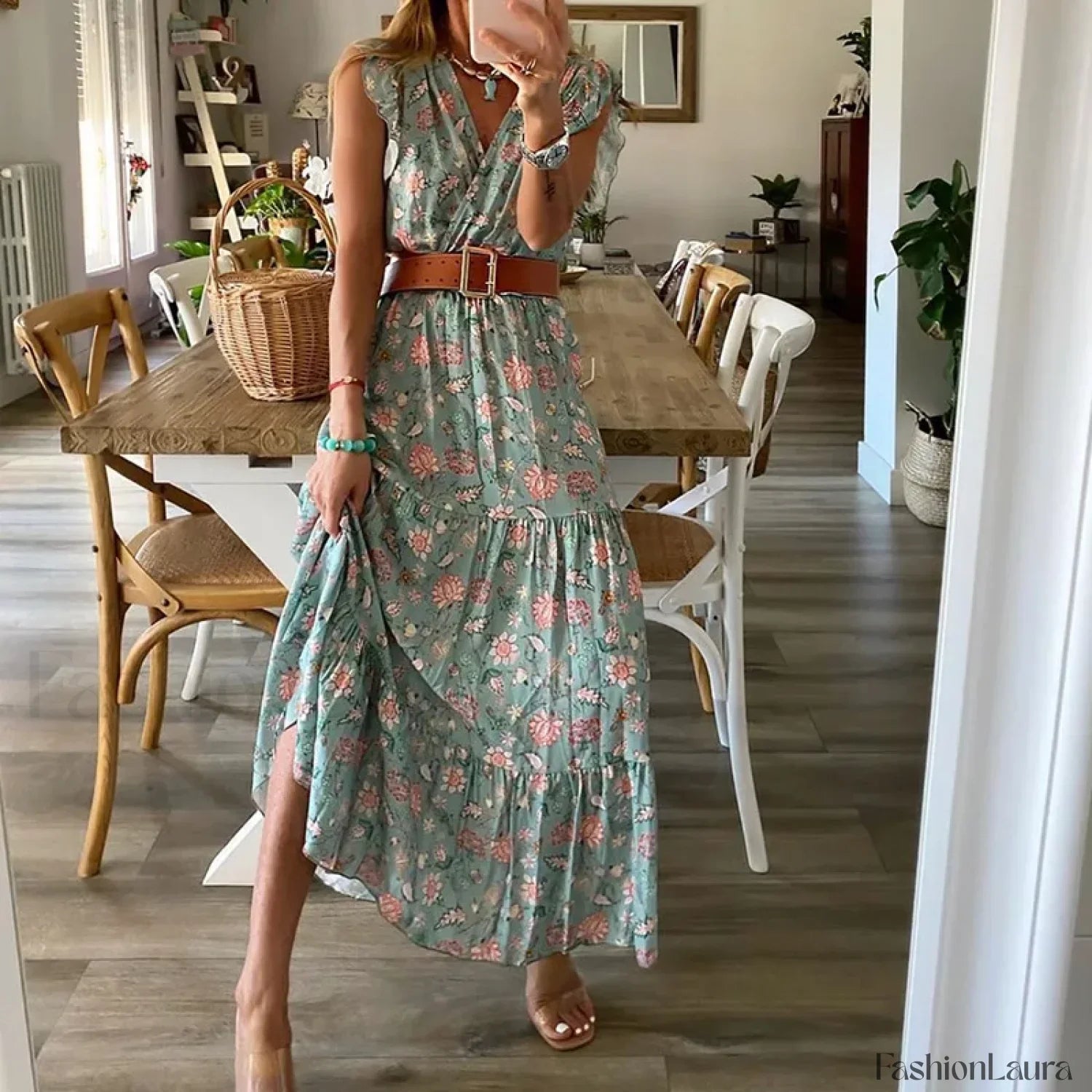Ruffle Empire-Waist Boho Dress