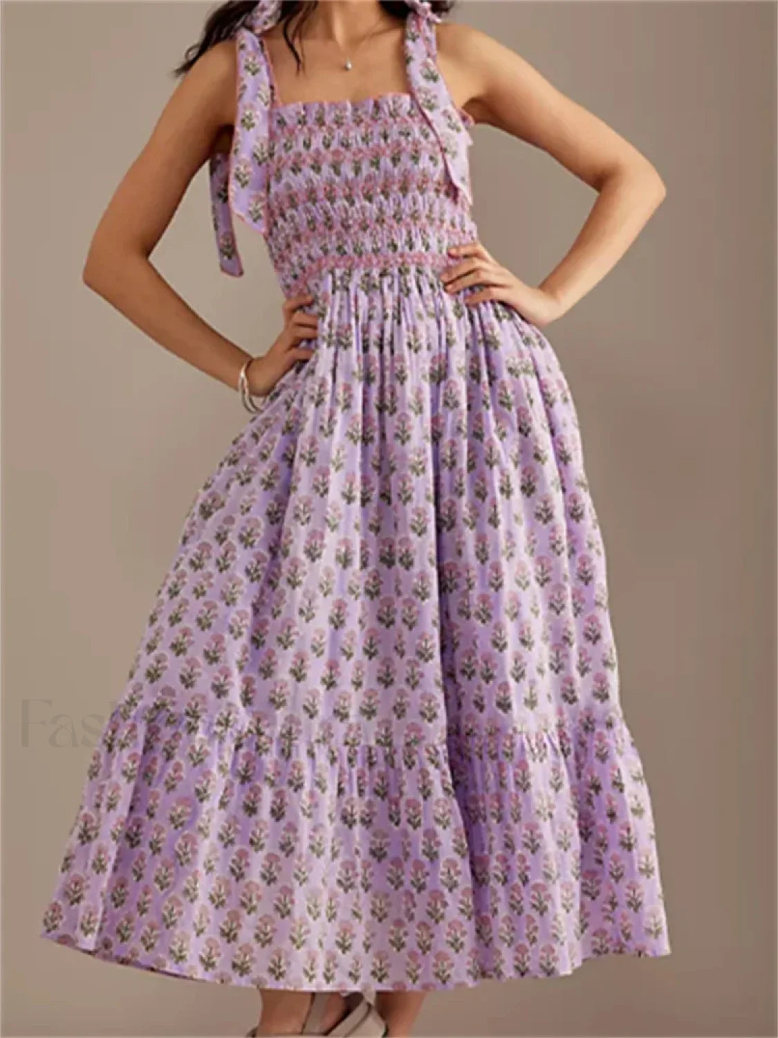 Ruffle Floral High Waist Maxi Dress