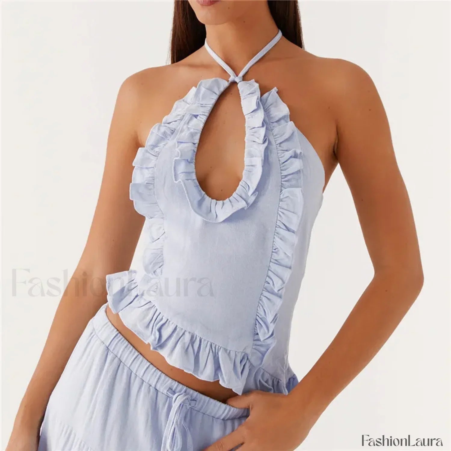 Ruffle Frill Cut-Out Crop Top