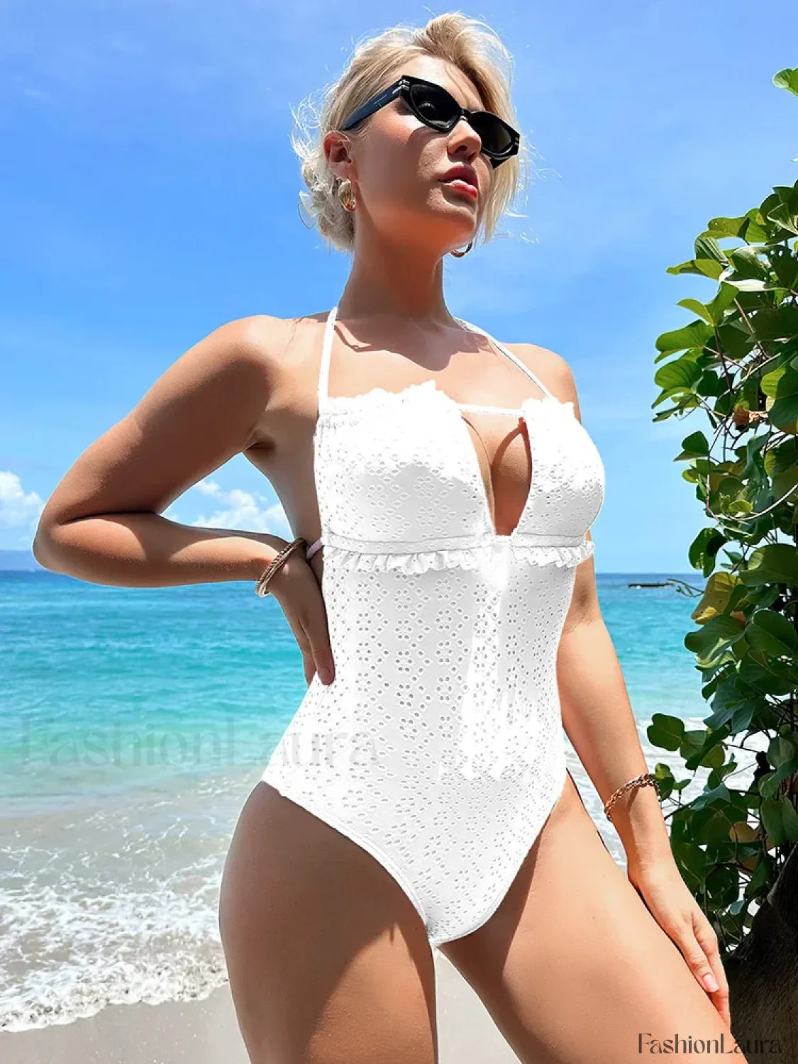 Ruffle Halter Lace Up One Piece