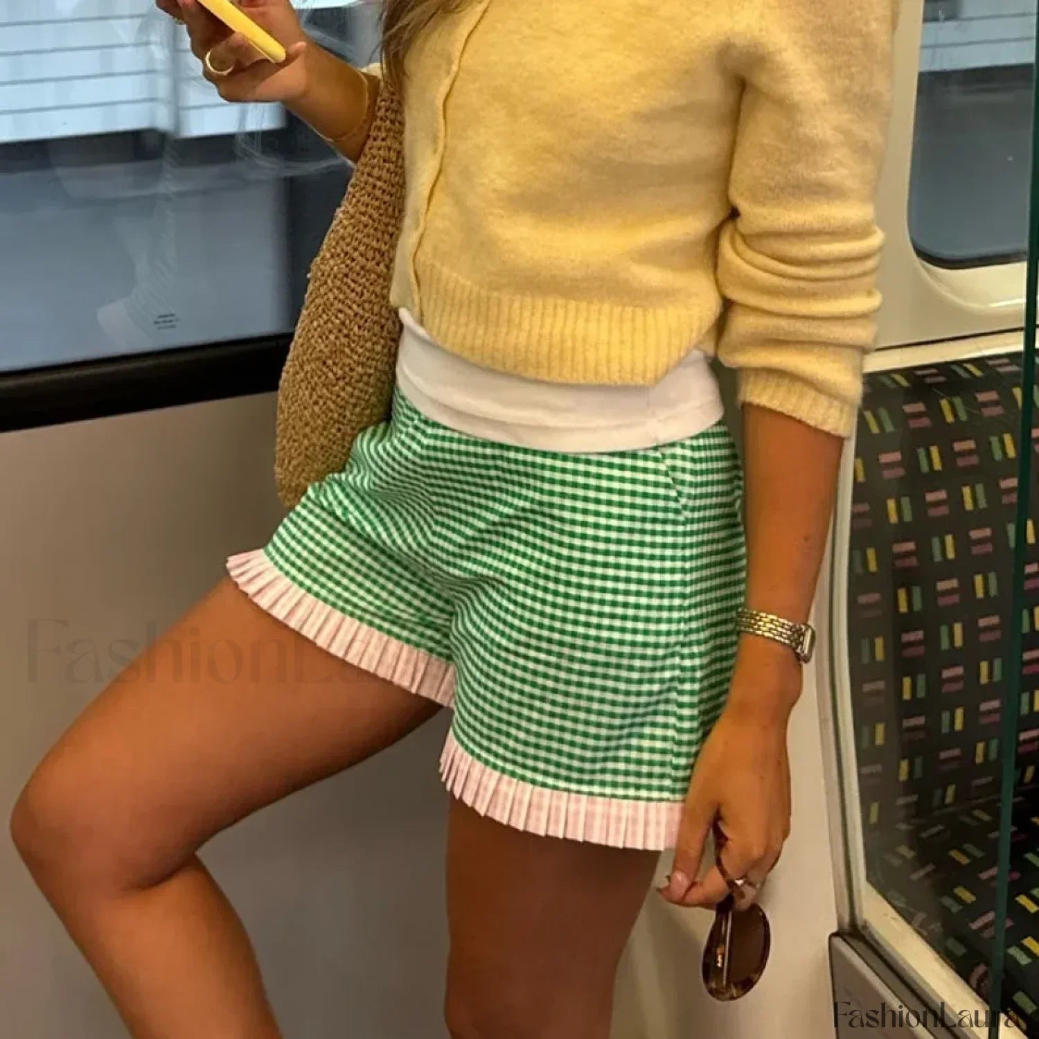 Ruffle Hem Boxer Plaid Print Elastic High Waist Loose Short