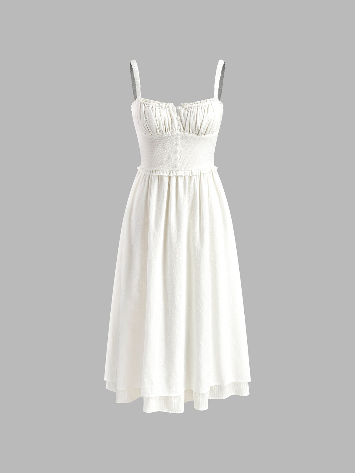 Spaghetti Strap Sweetheart Button Front High Low Ruffle Midi Dress 6