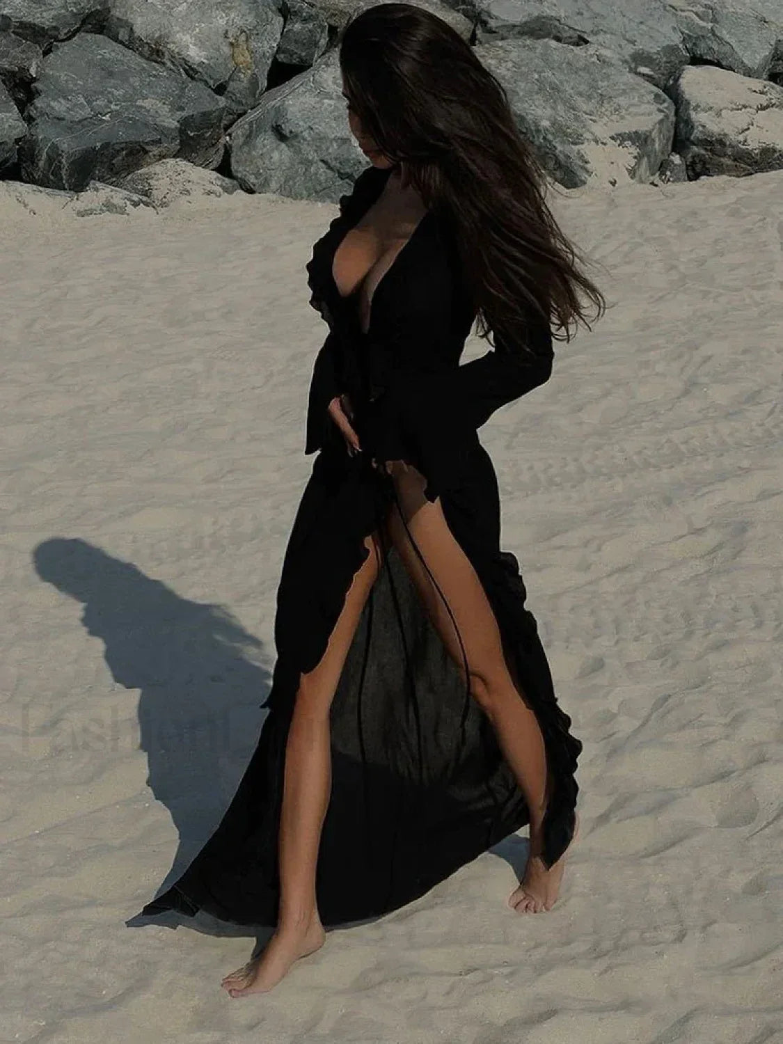 Ruffle Long Sleeve Lace Up Cover Up