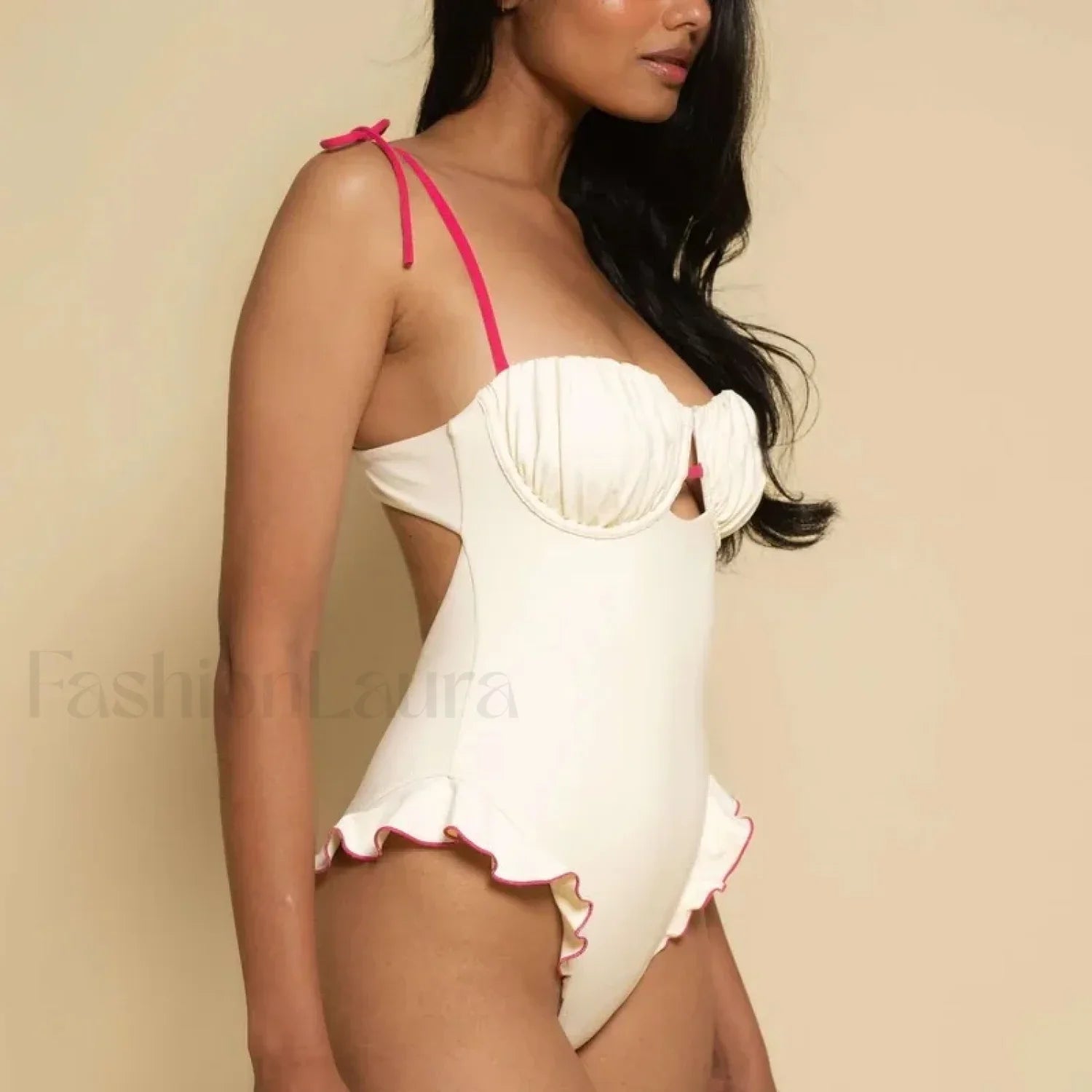 Ruffle Push Up Solid One Piece