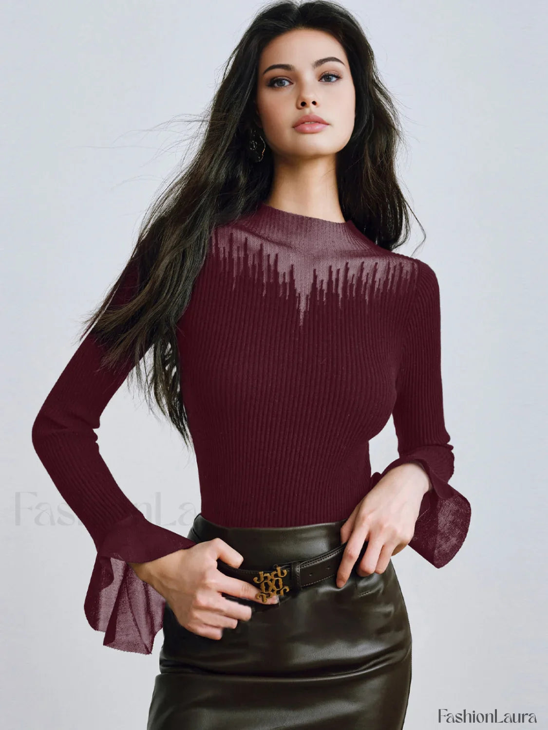 Ruffle Sleeve Thin Sweater