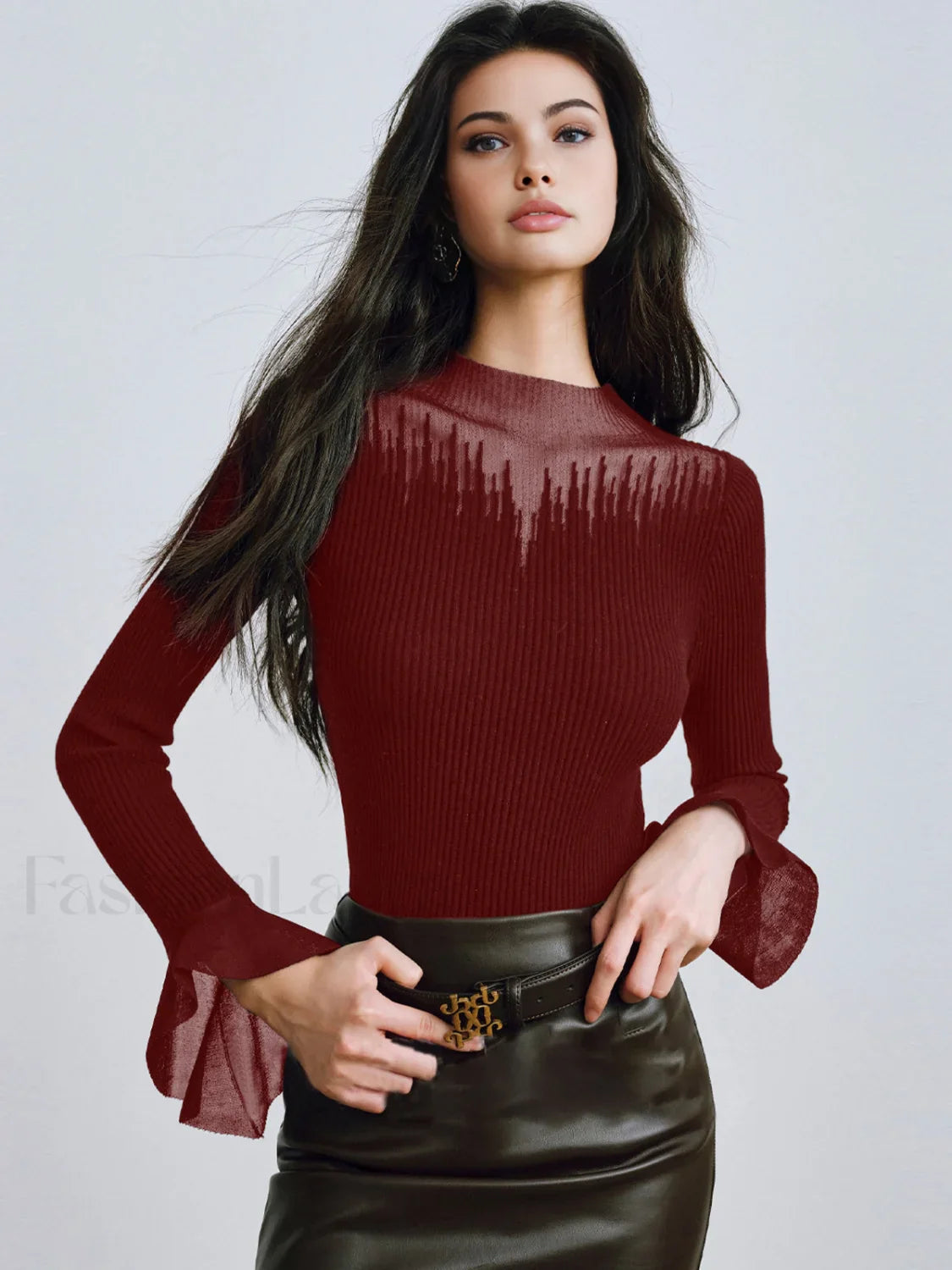 Ruffle Sleeve Thin Sweater