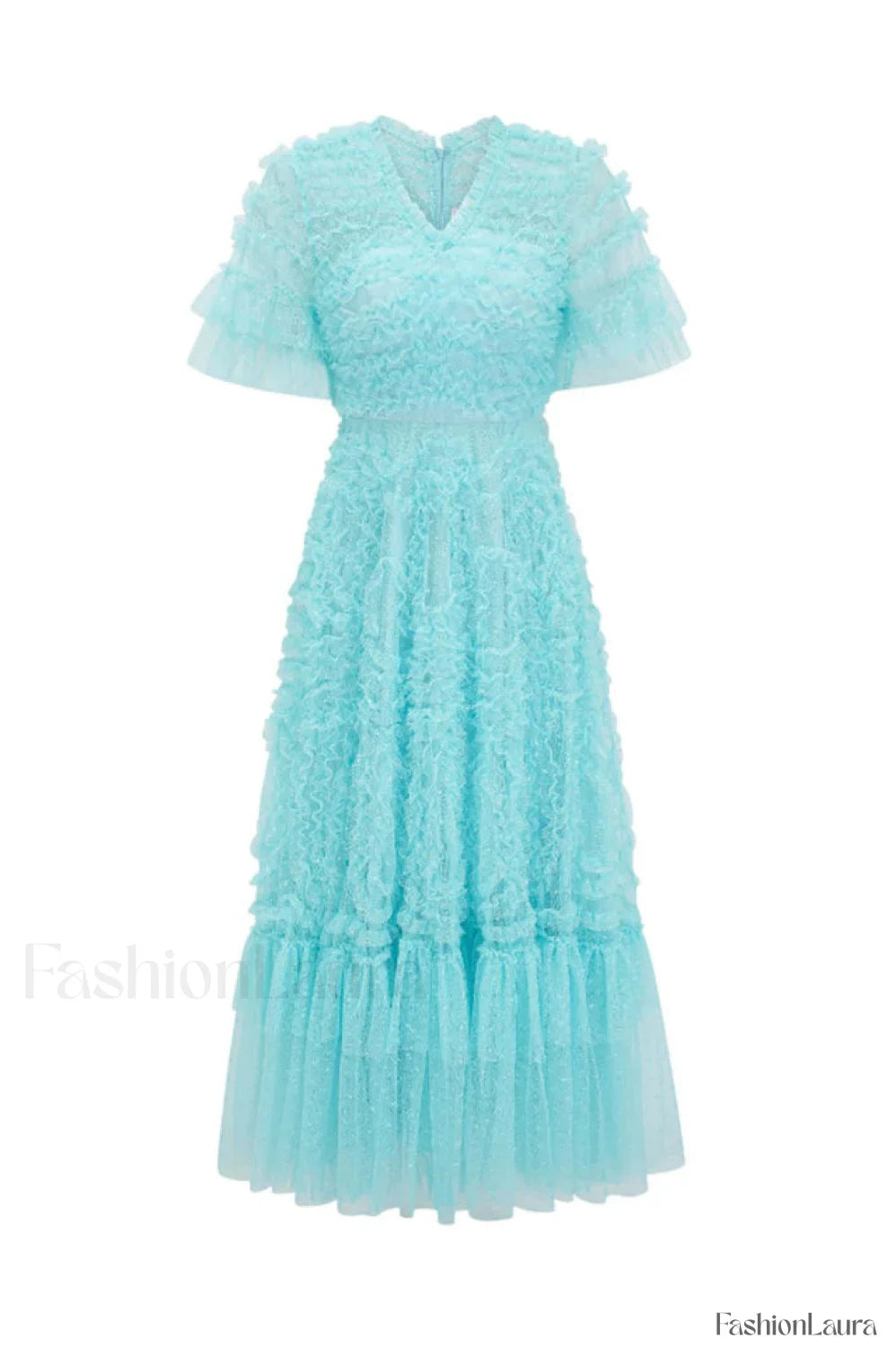 Ruffle Tiered Spotted Charming Tulle Maxi Dress