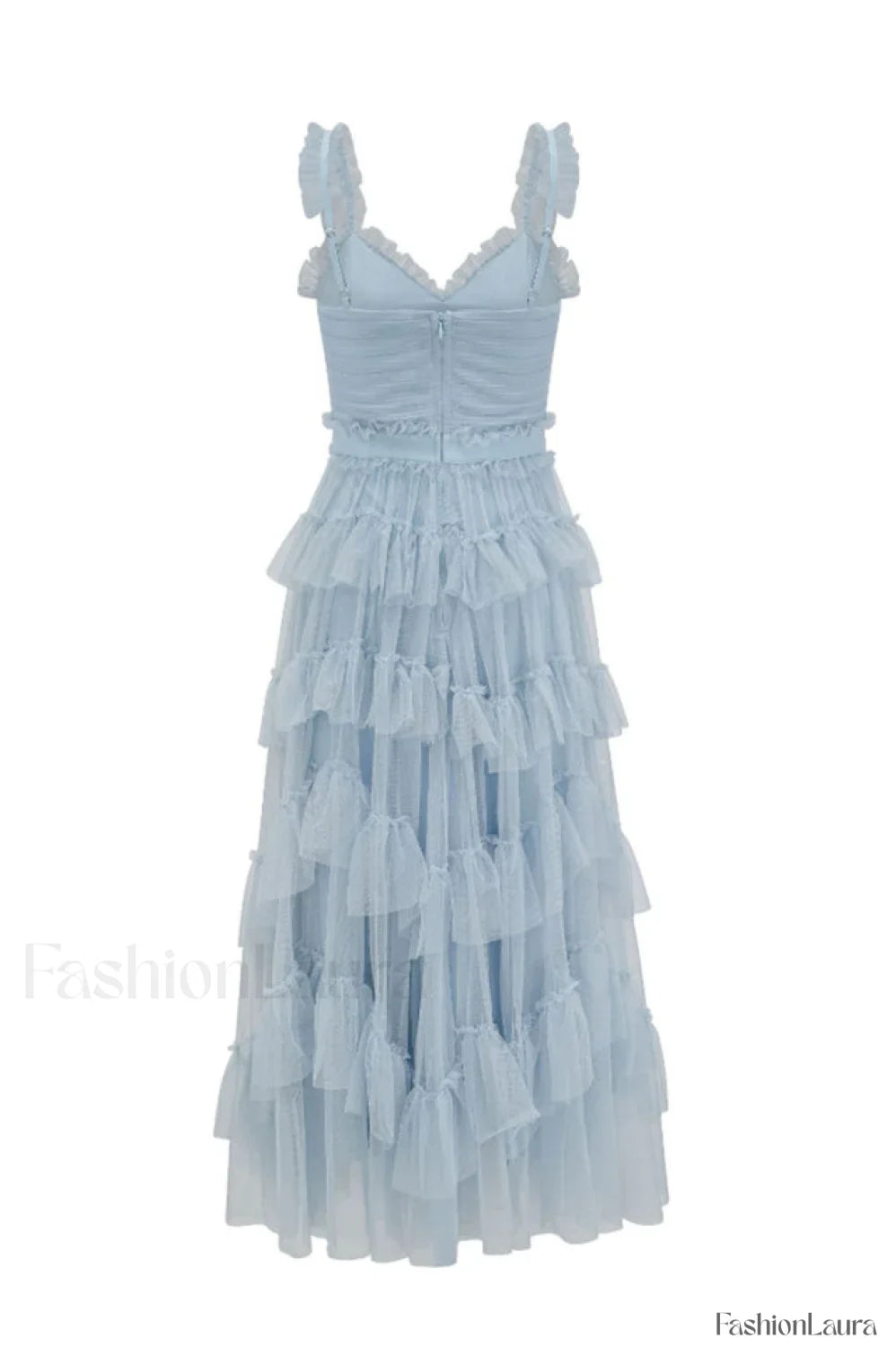 Ruffle V Neck Charming Tiered Tulle Evening Dress