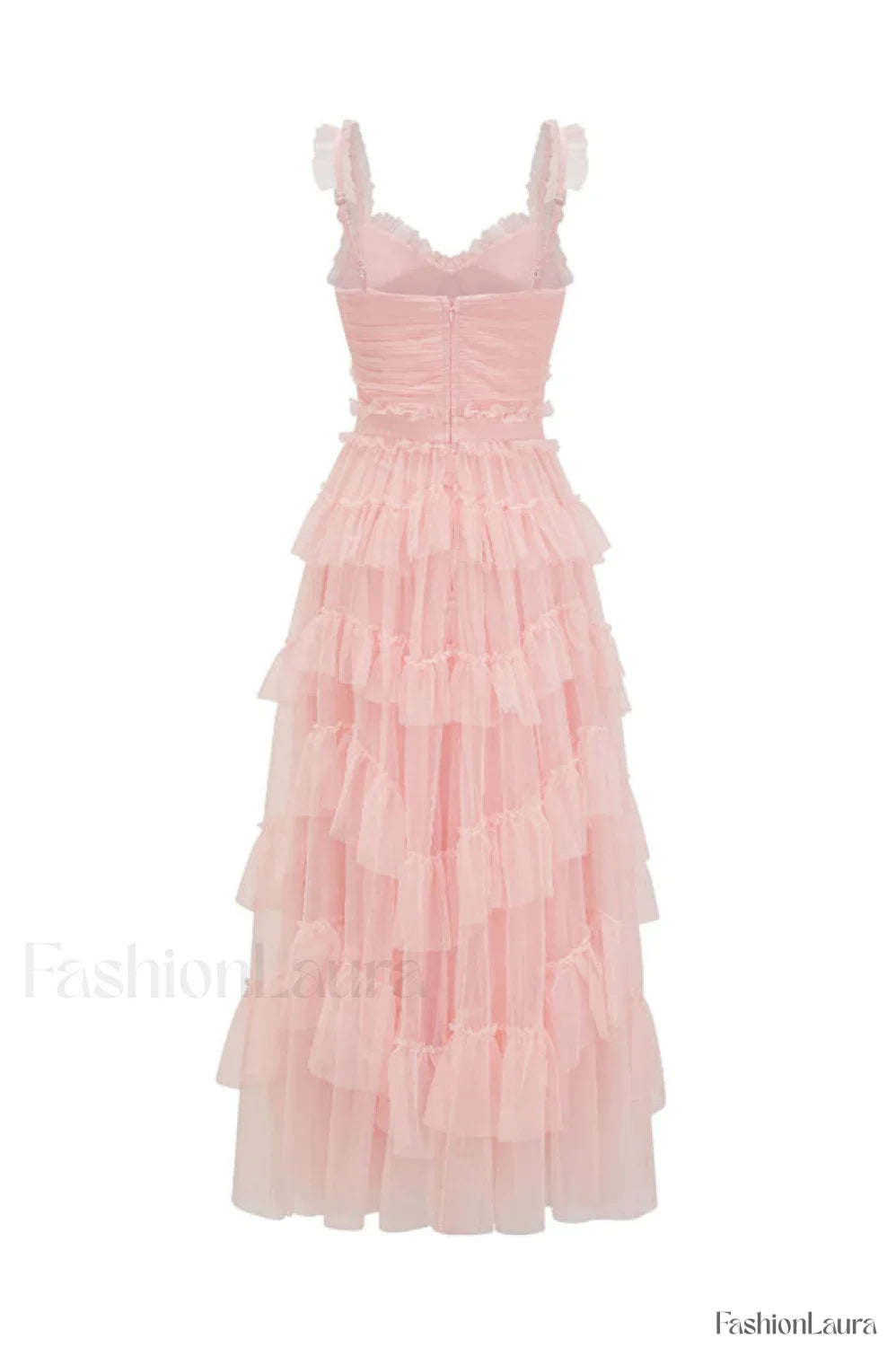 Ruffle V Neck Charming Tiered Tulle Evening Dress