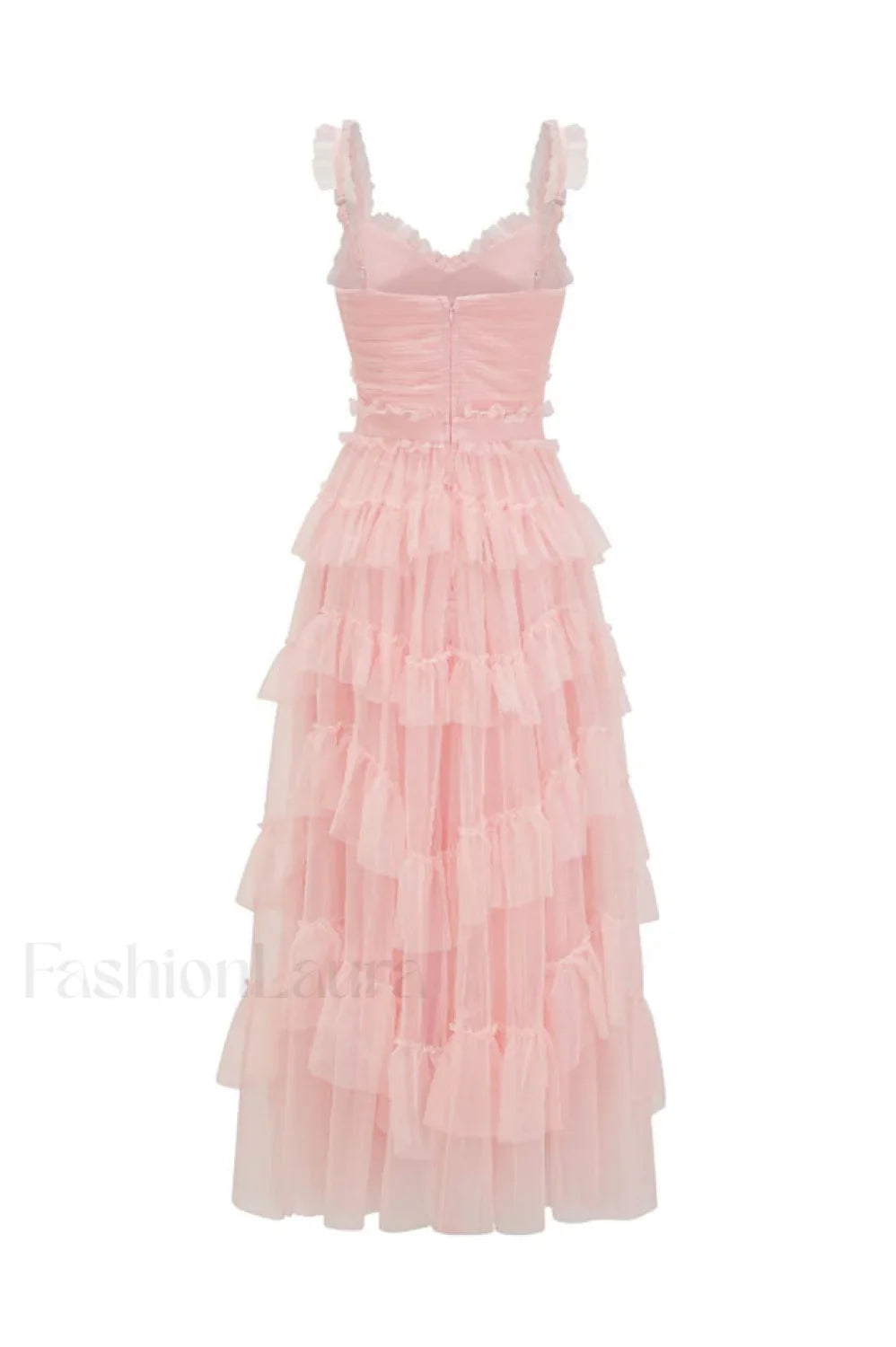 Ruffle V Neck Charming Tiered Tulle Evening Dress