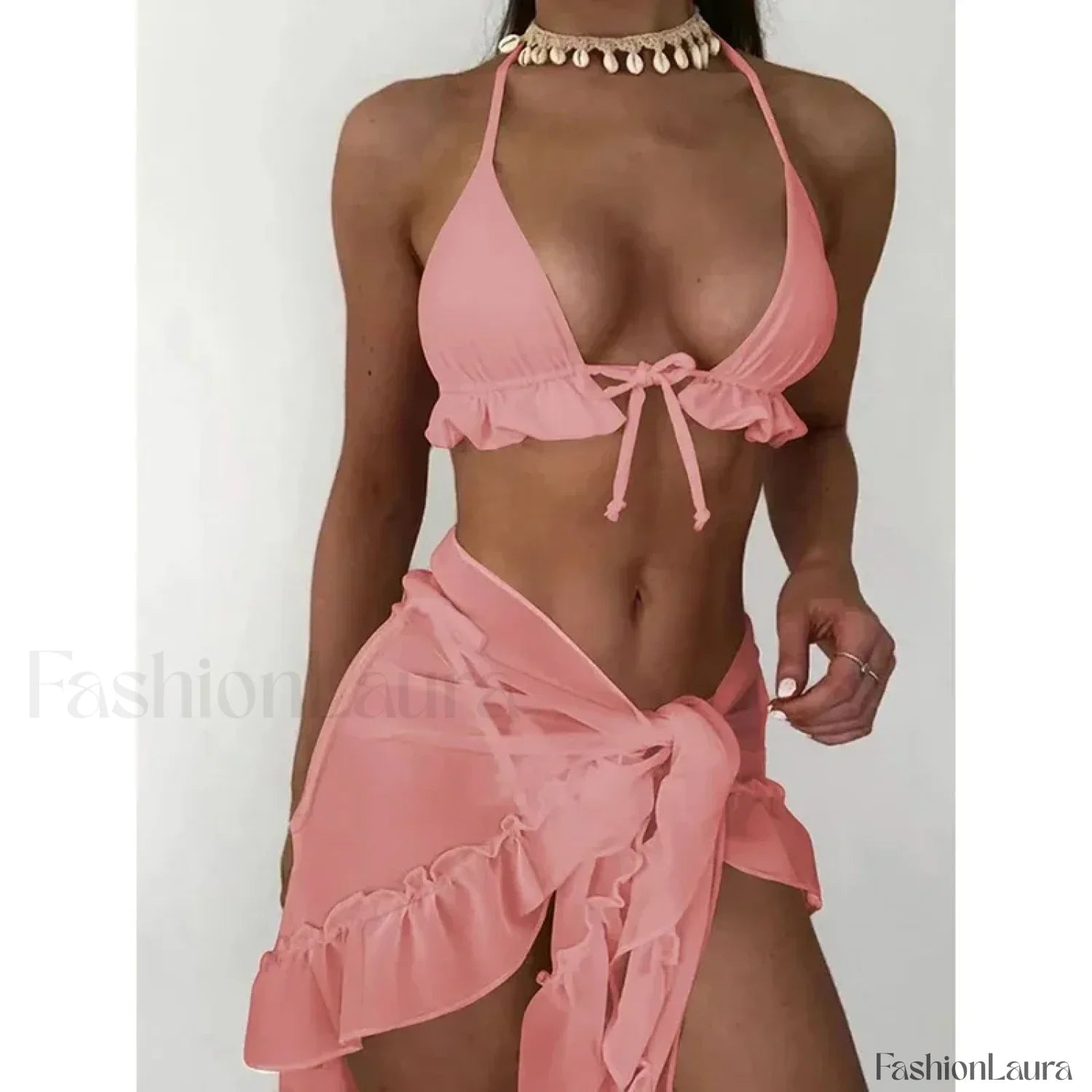 Ruffled Backless Halter Three Piece Set