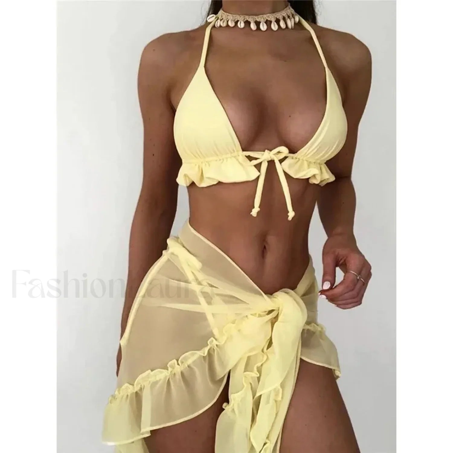 Ruffled Backless Halter Three Piece Set