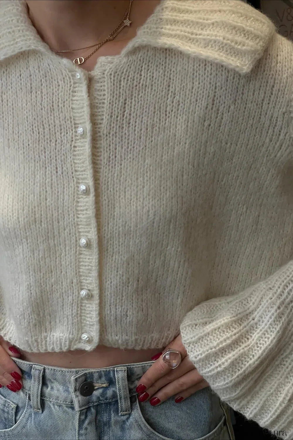 Ruffled Collar Flare Sleeve Knit Sweater