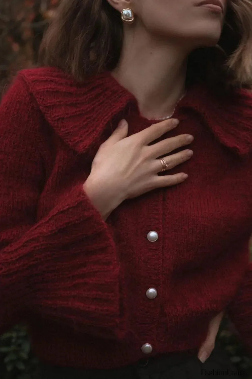 Ruffled Collar Flare Sleeve Knit Sweater